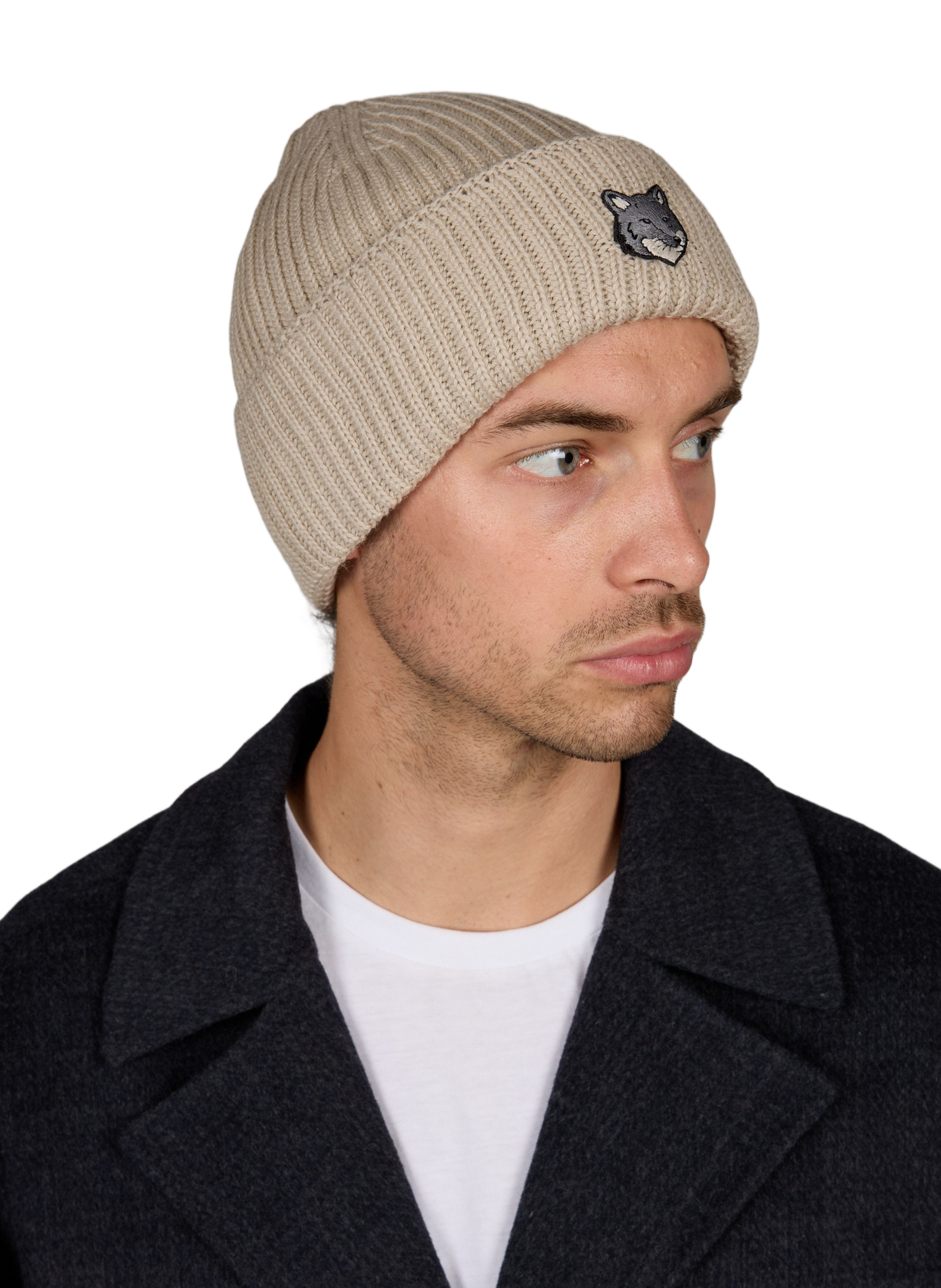 Ribbed wool beanie MAISON KITSUNÉ Beige