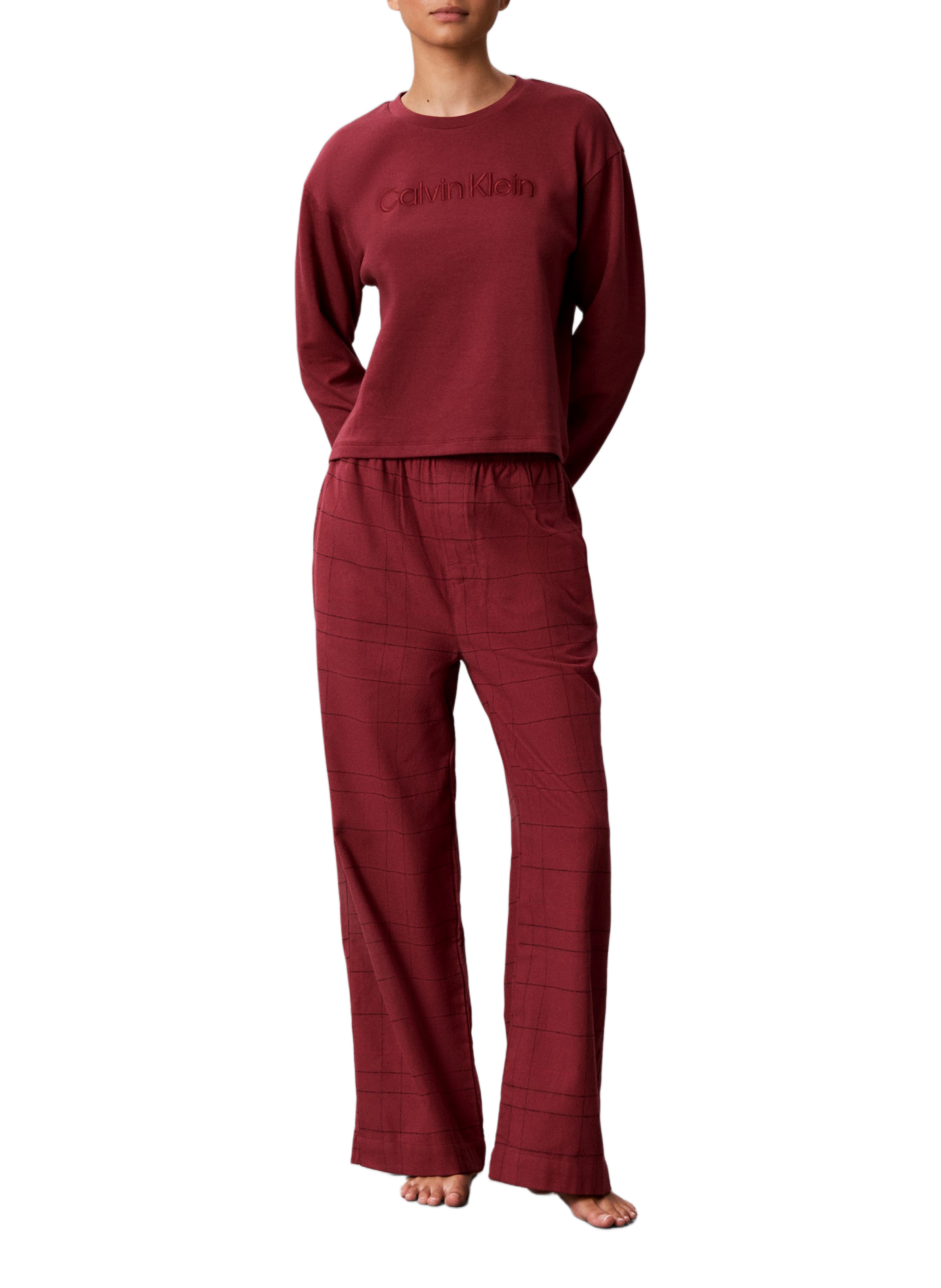 Karierter Pyjamahose aus Baumwollmischung CALVIN KLEIN Beige