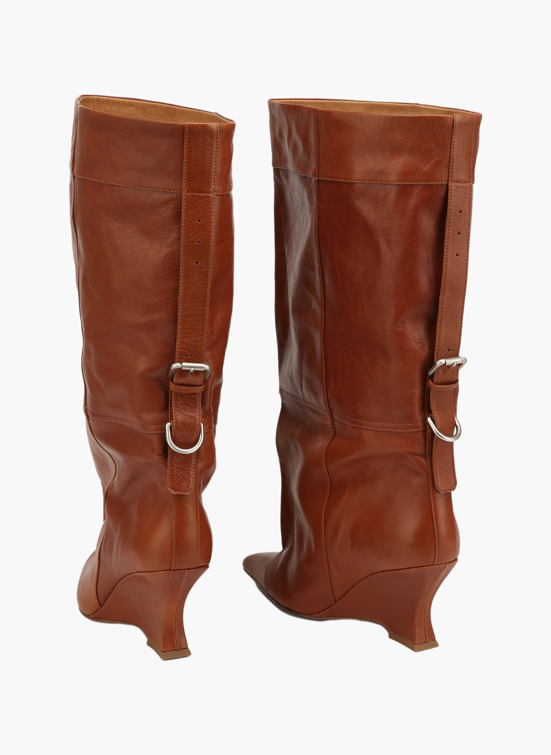 Leren harness-enkellaarzen NAKED WOLFE Bruin