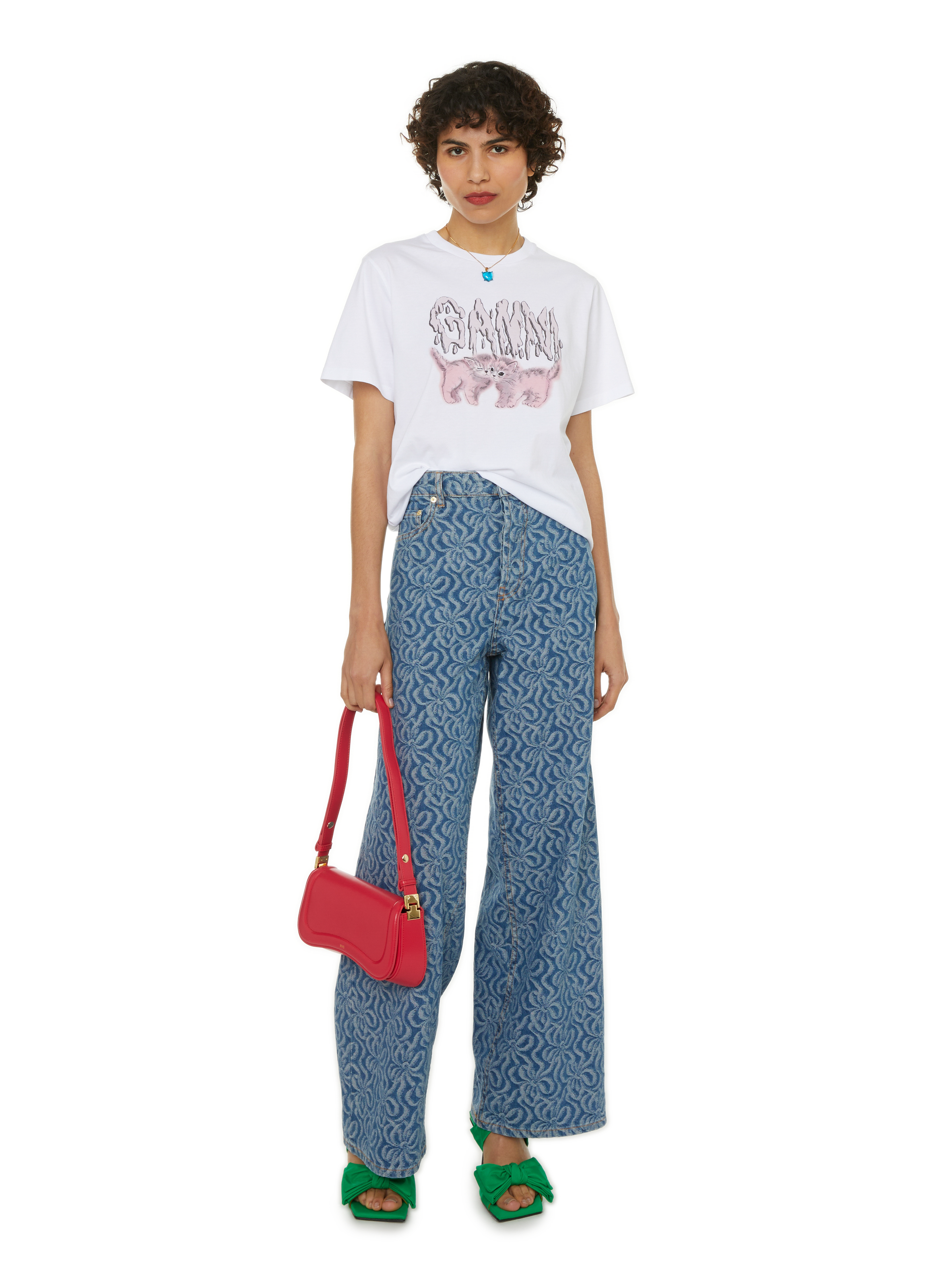 Calfskin leather slingback sandals GANNI Green