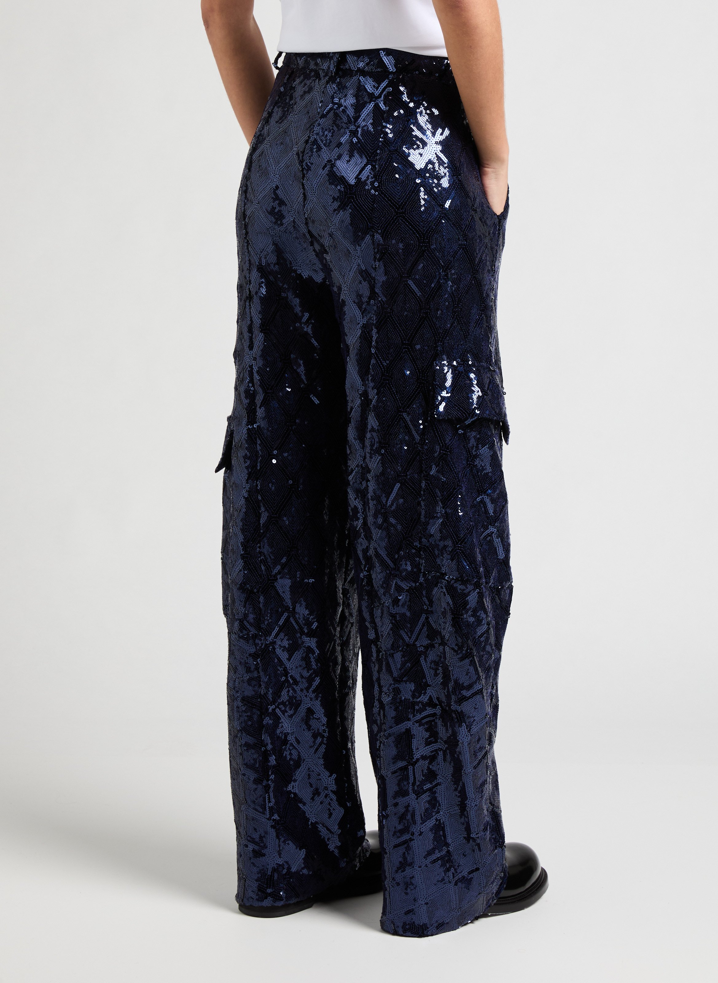 Pantalon cargo à sequins ROTATE Bleu