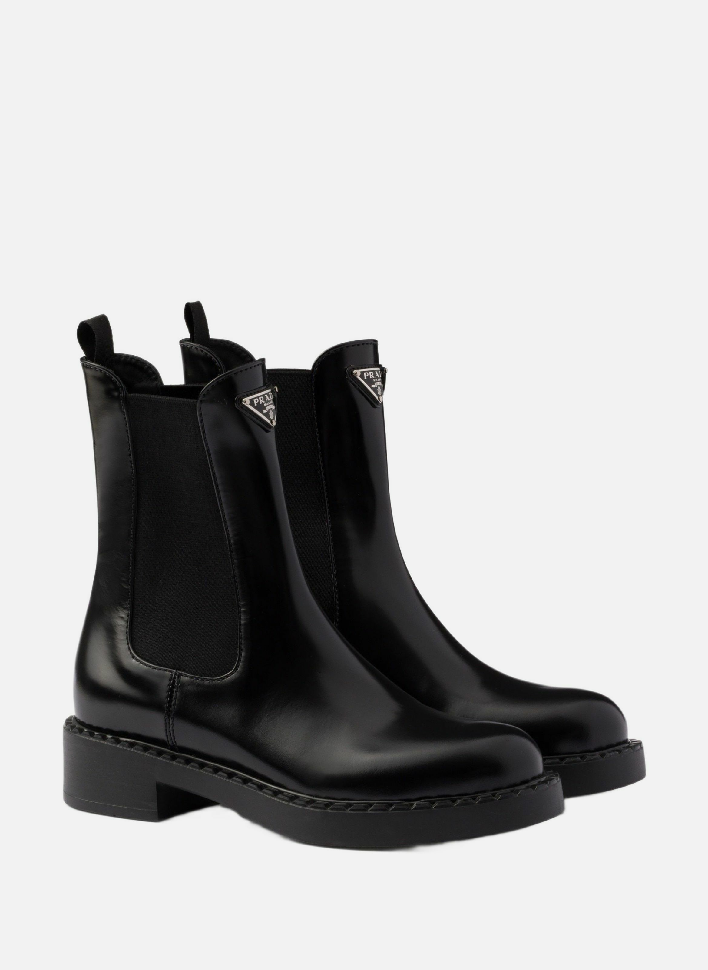 Bottines chocolate en cuir de veau brossé PRADA Noir