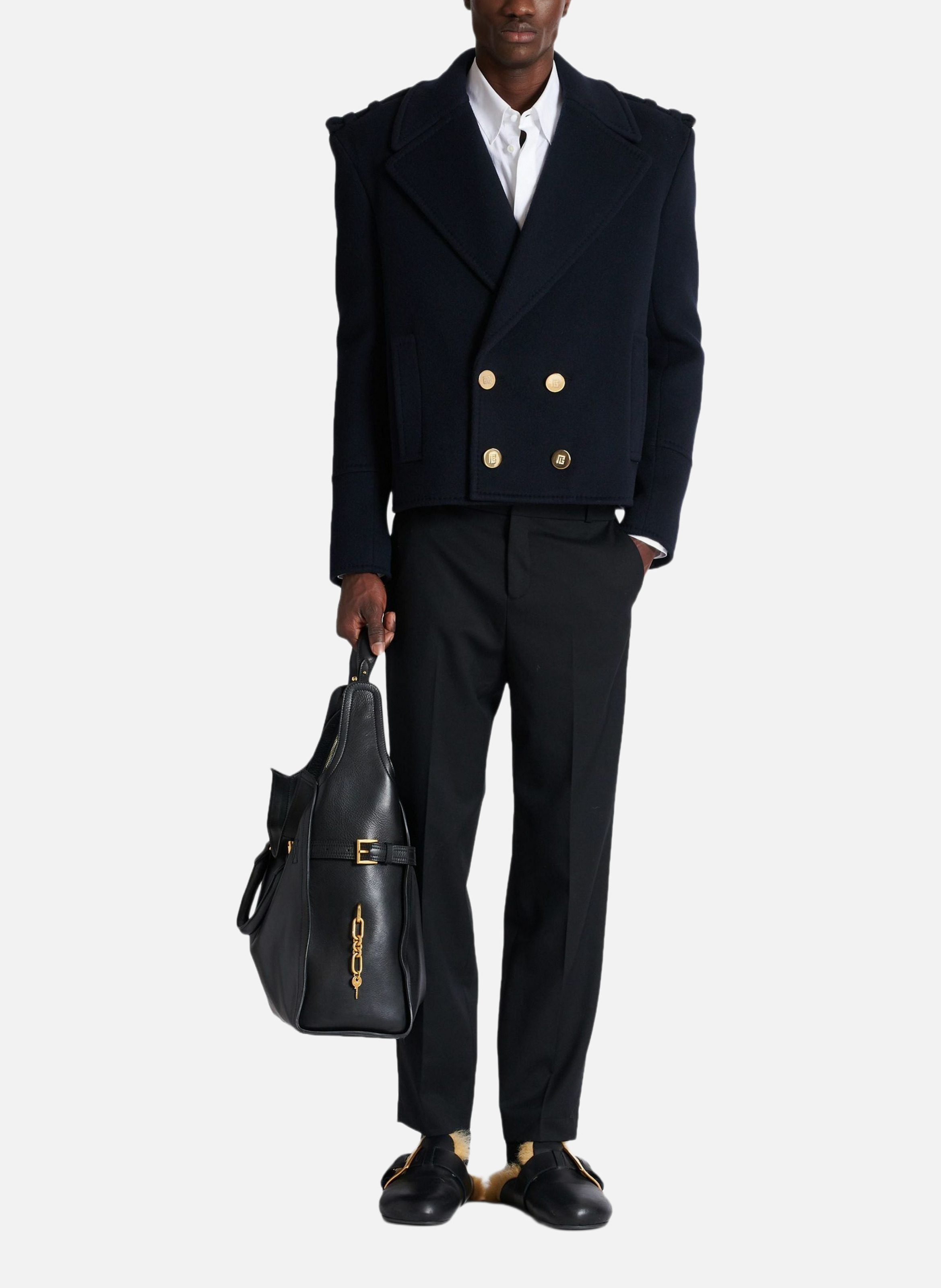 Caban court en laine BALMAIN Bleu