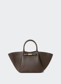 Sac à main en cuir et coton Midi New York Deep olive
