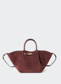 Sac à main en cuir et coton Midi New York Burgundy/burgundy