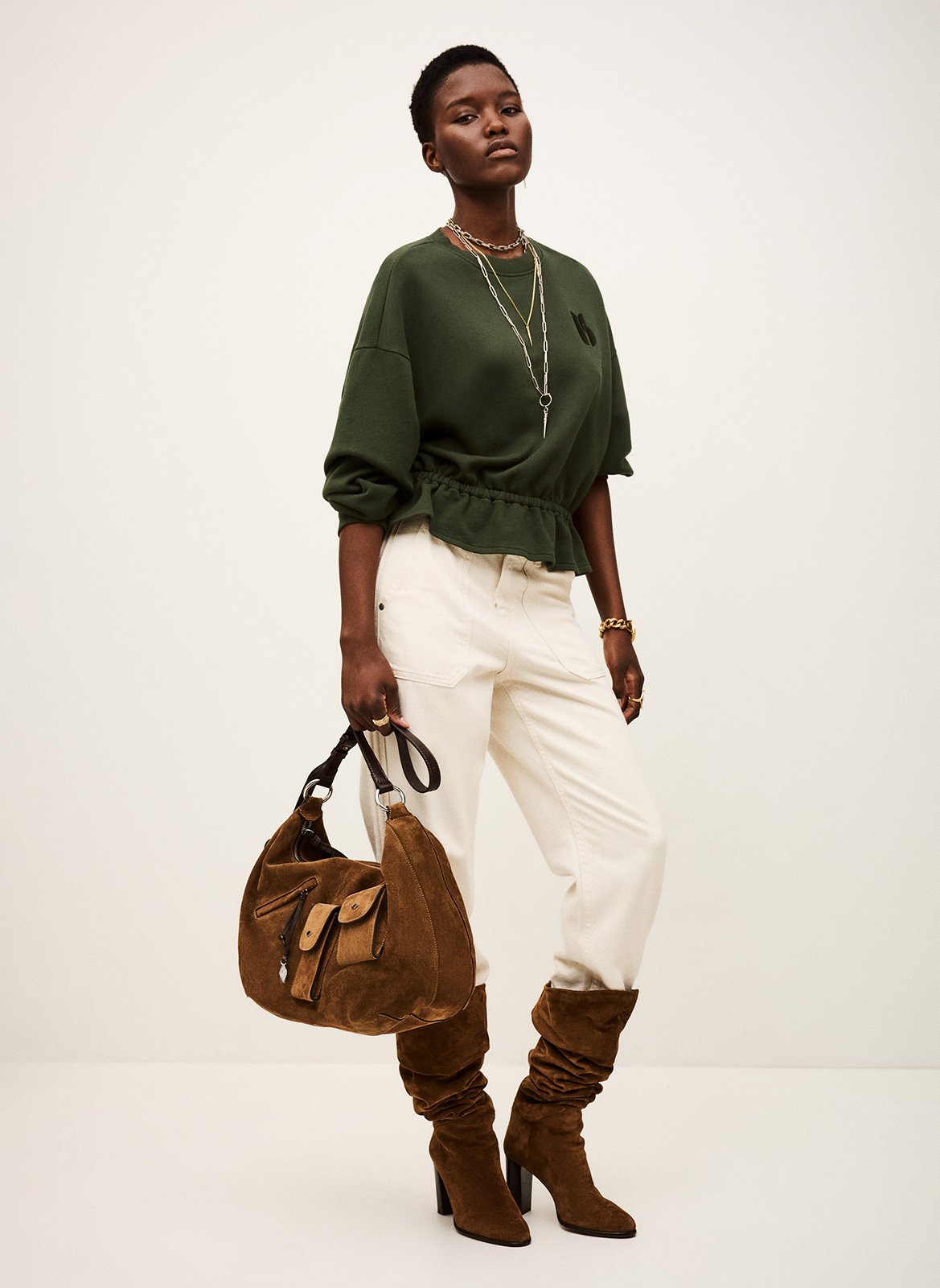 Sweat col rond en coton mélangé gretta BA&SH Kaki