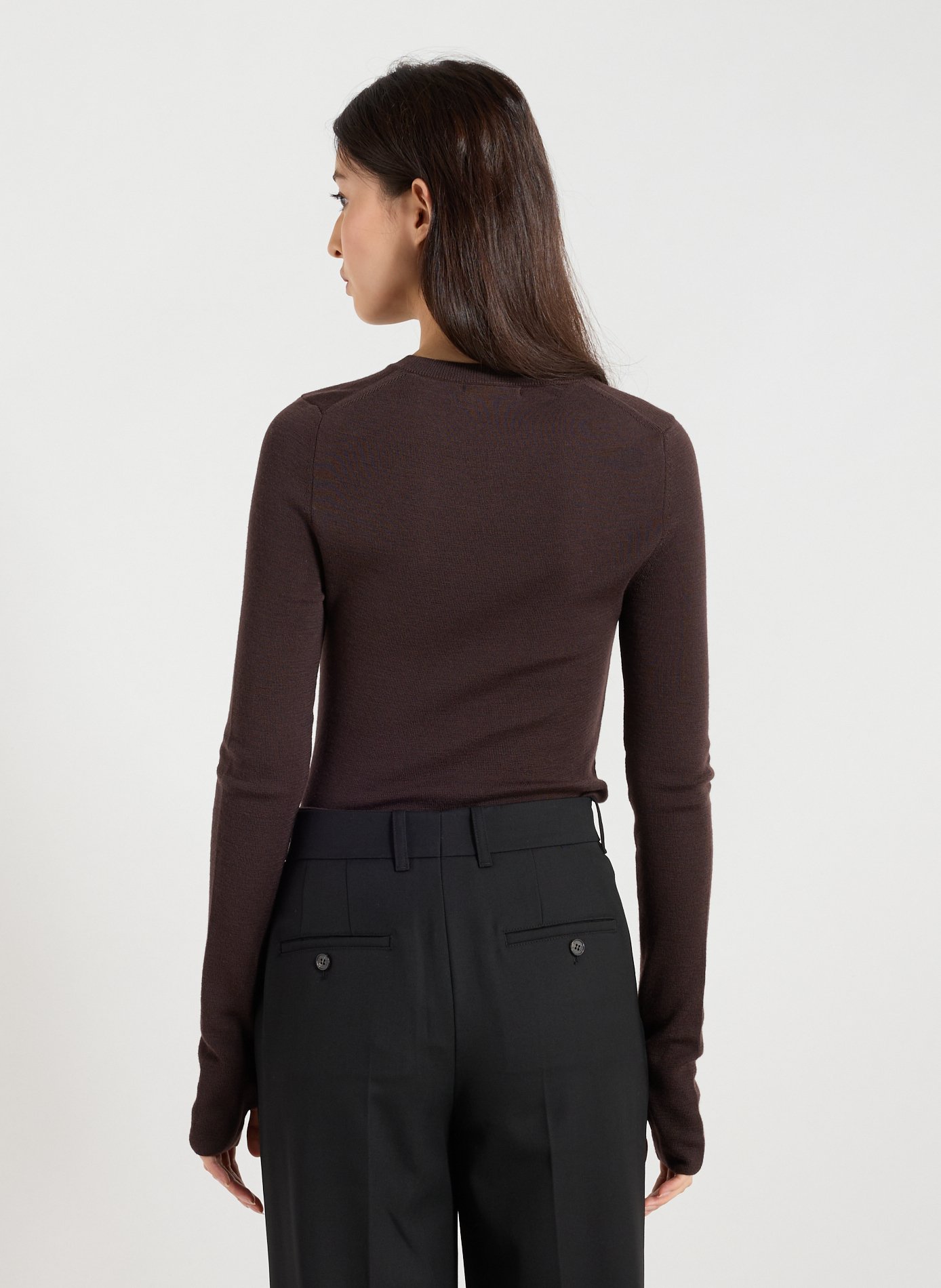 Pull col rond en laine et cachemire R2W Marron