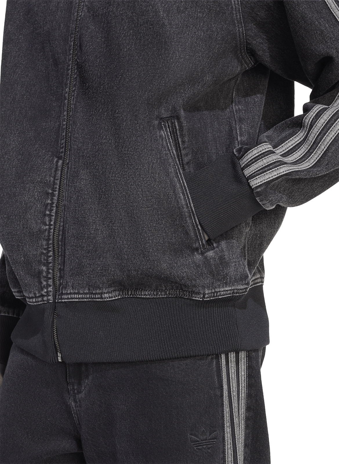 Blouson denim col montant en coton ADIDAS Noir