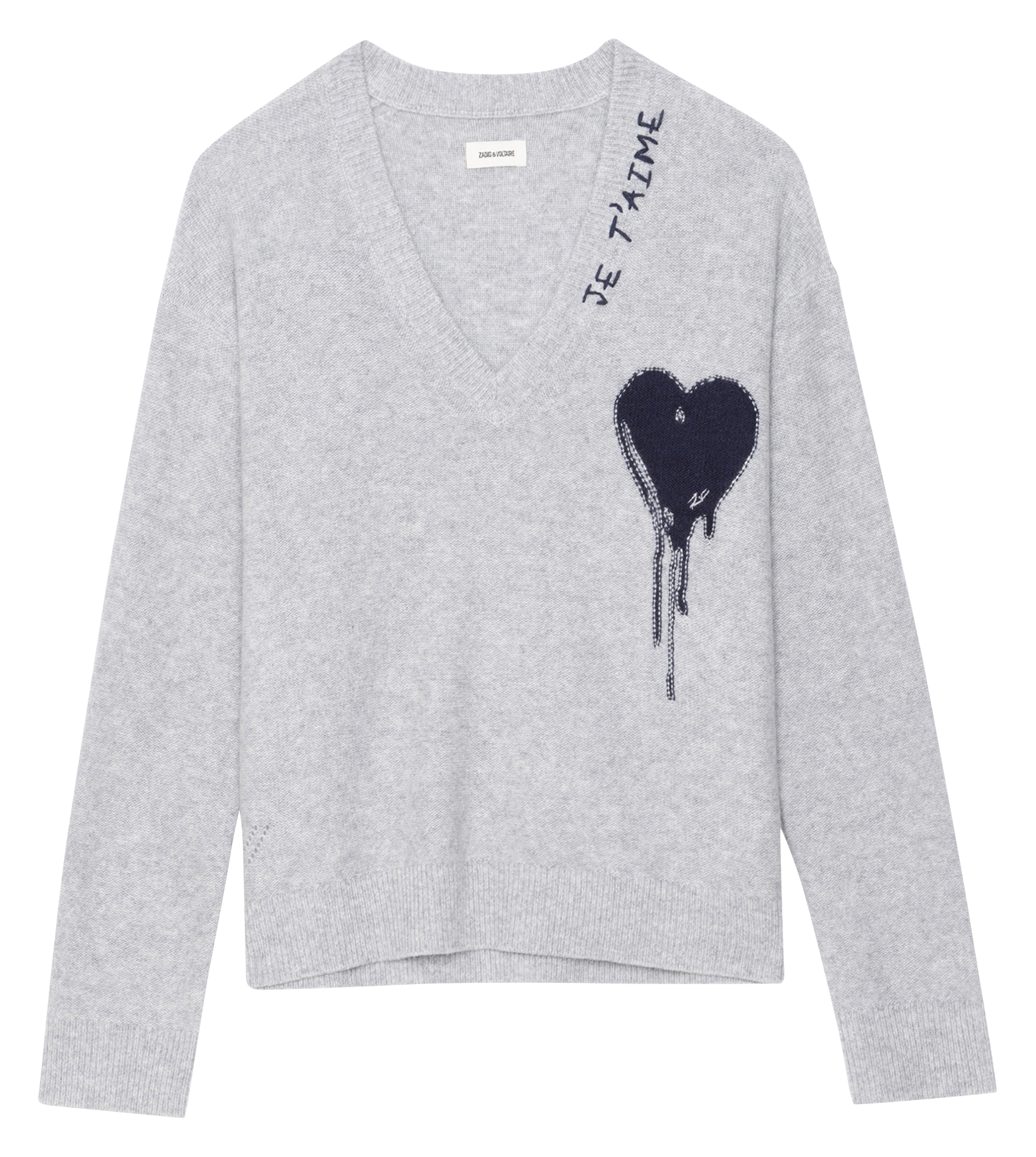 Pull droit col v en cachemire imprimé mikyz ZADIG&VOLTAIRE Gris