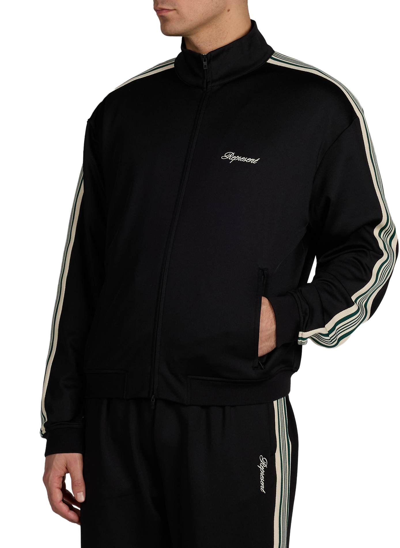 Jacket with high collar and contrasting stripes. REPRESENT Black