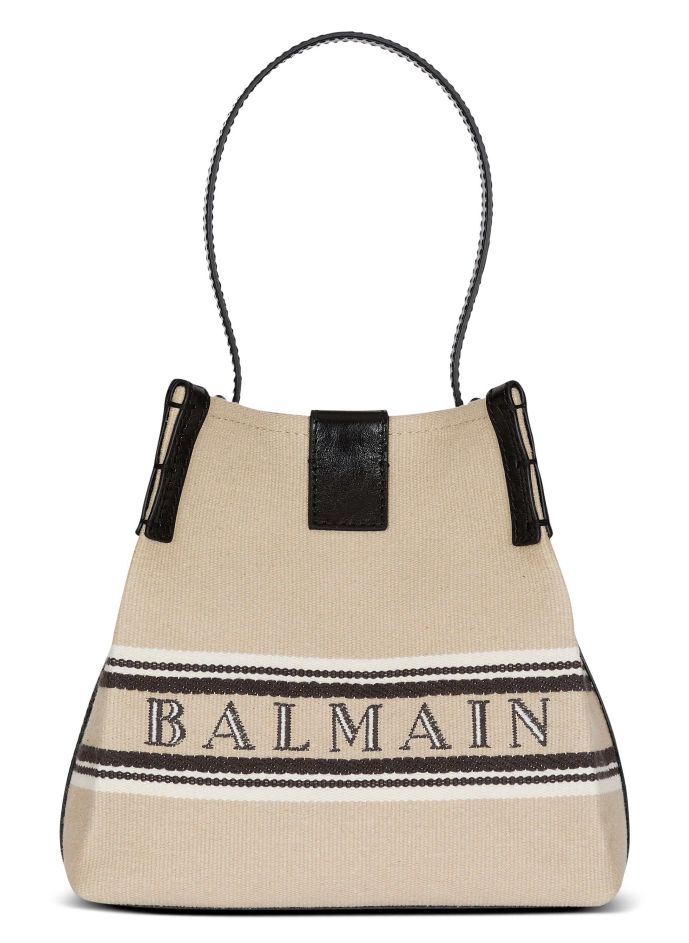 Sac release bucket en toile et cuir de veau BALMAIN Beige
