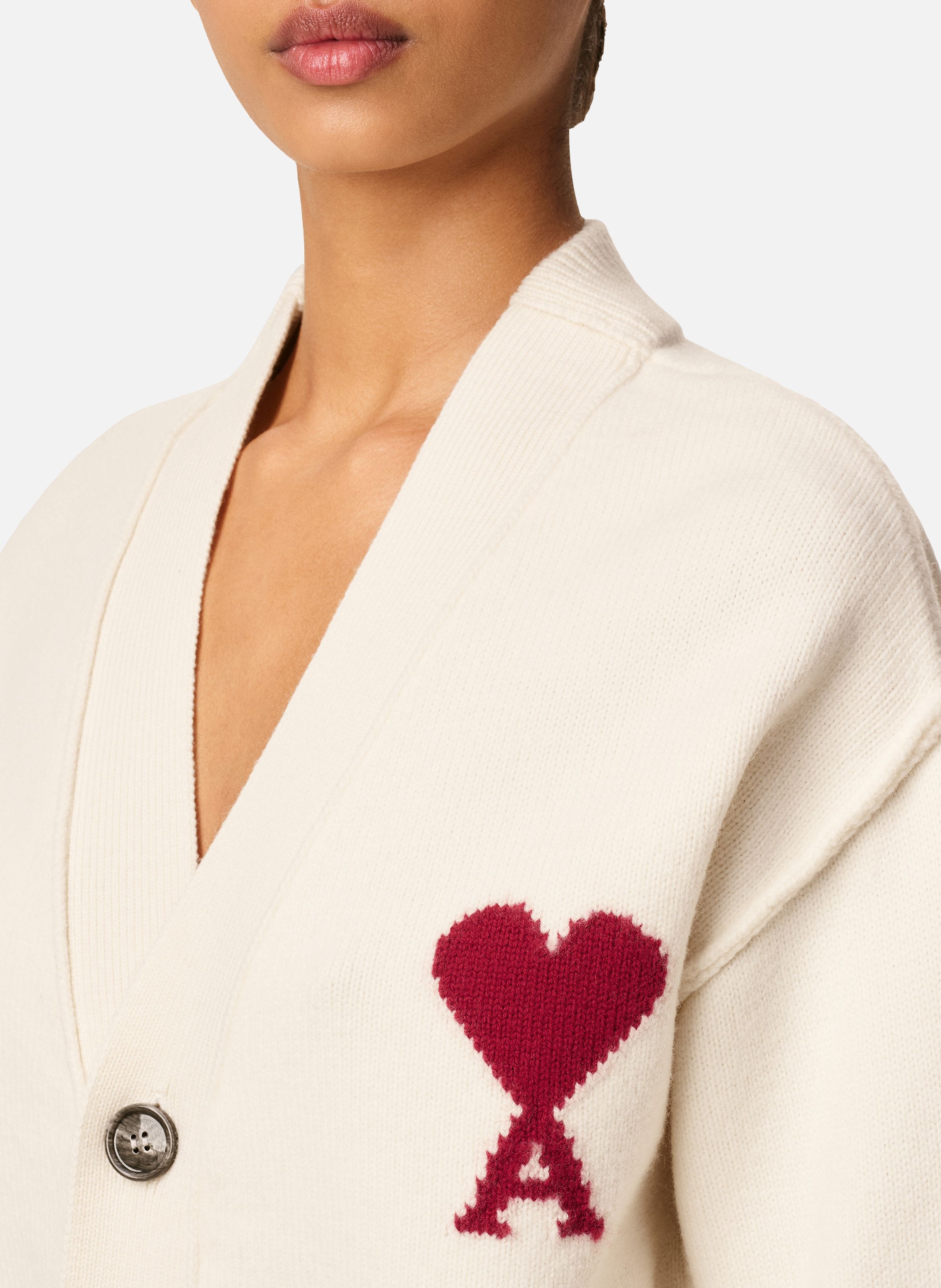 Cardigan ami de coeur en laine unisexe AMI PARIS Blanc