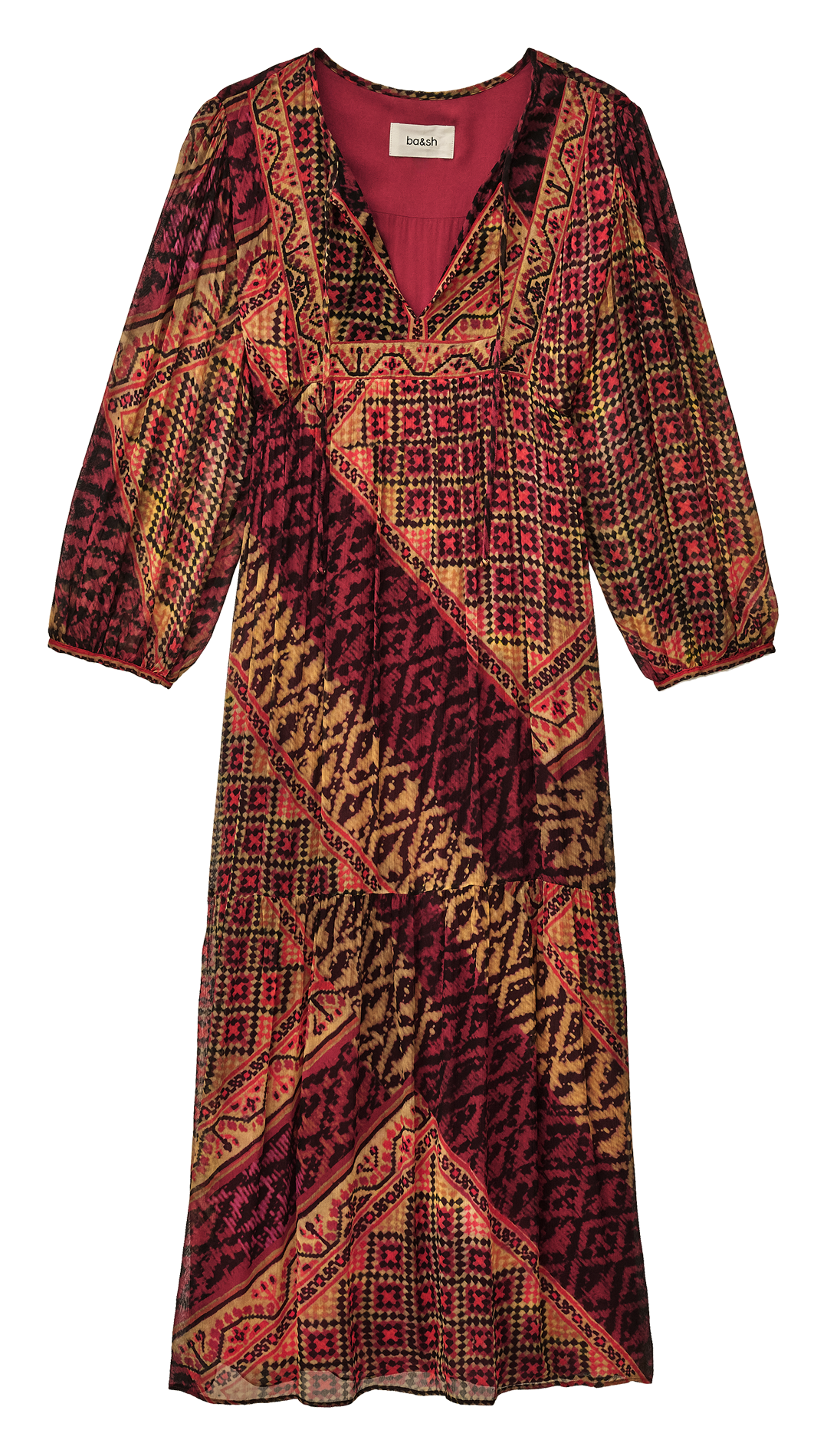 Robe longue col tunisien imprimée oria BA&SH Rouge