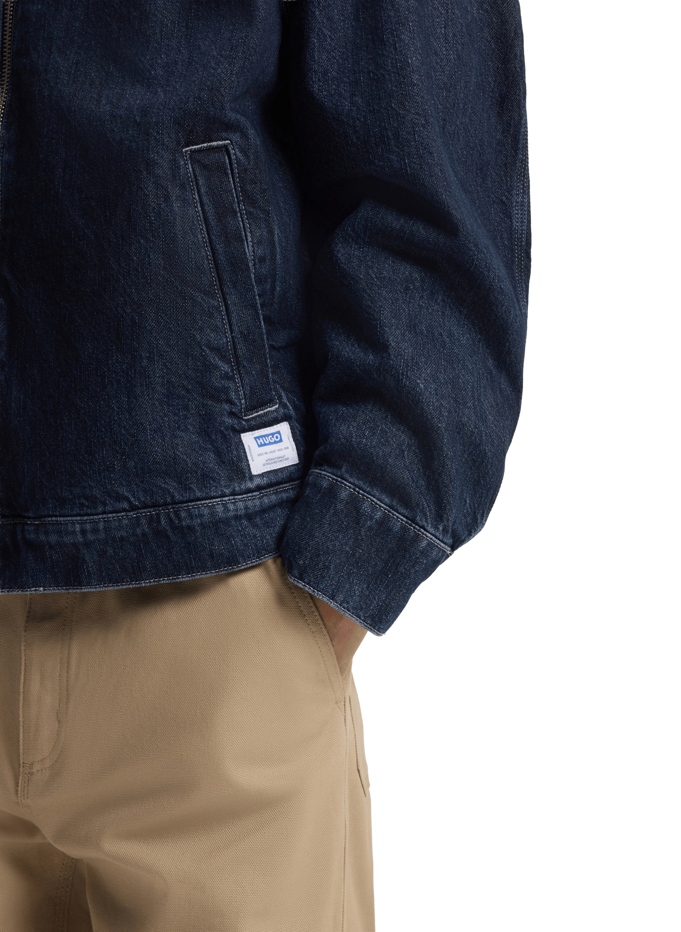 Zip-up cotton denim jacket HUGO BLUE Blue