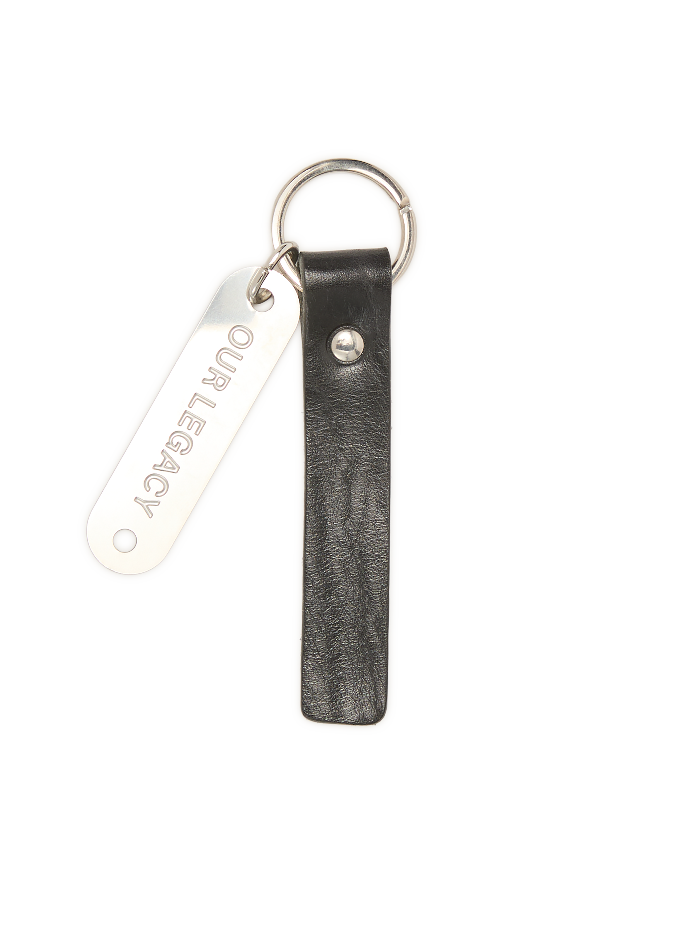 Metal plate keychain engraved in mixed leather OUR LEGACY Black