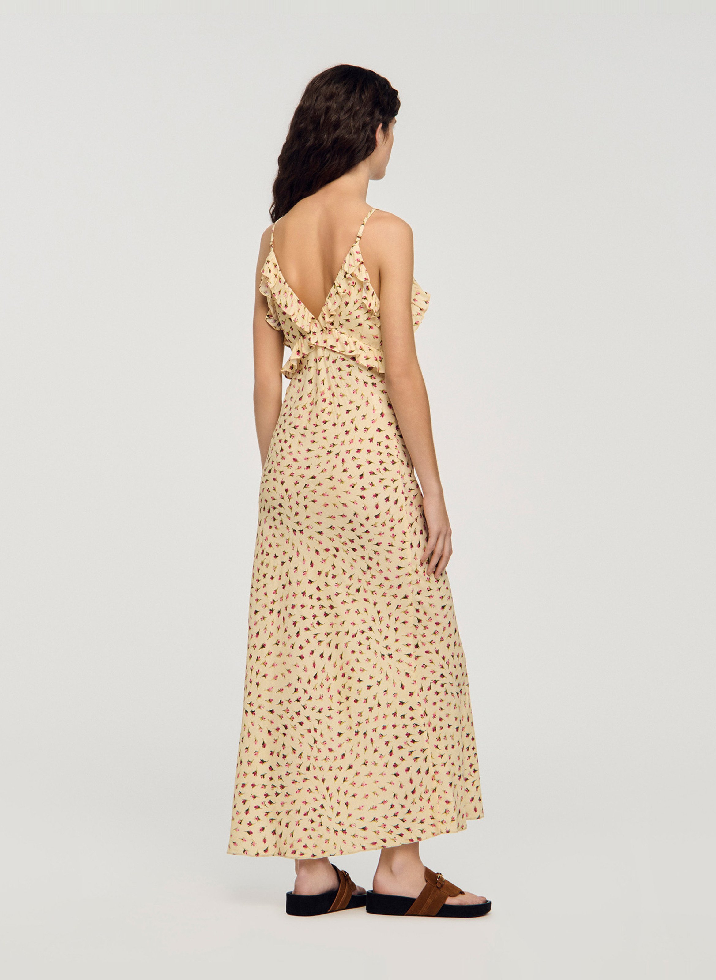 Robe longue col v imprimée SANDRO Beige