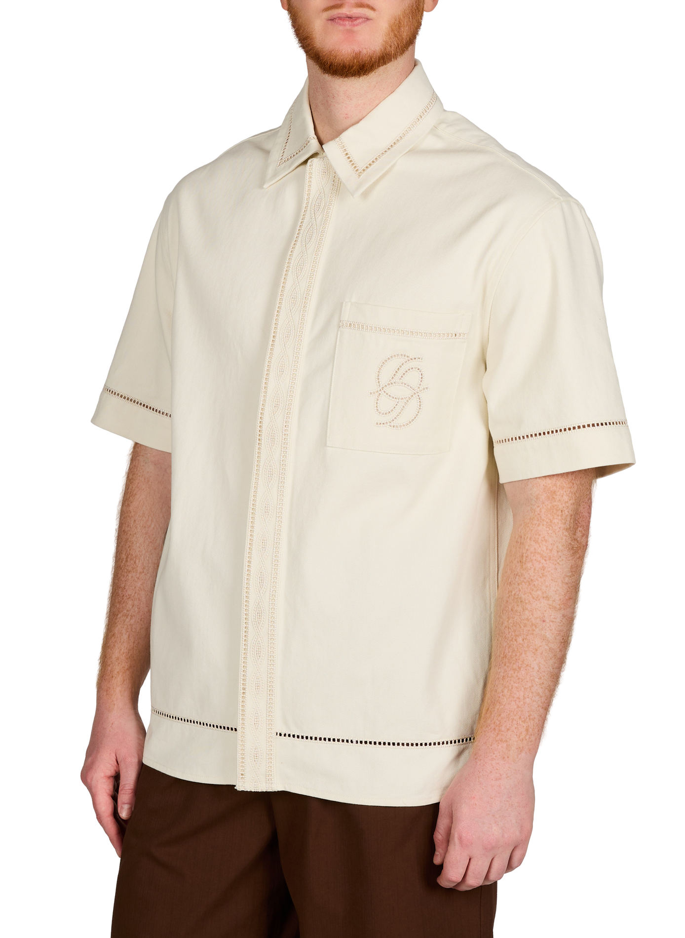 Straight shirt with cotton embroidery DROLE DE MONSIEUR Beige