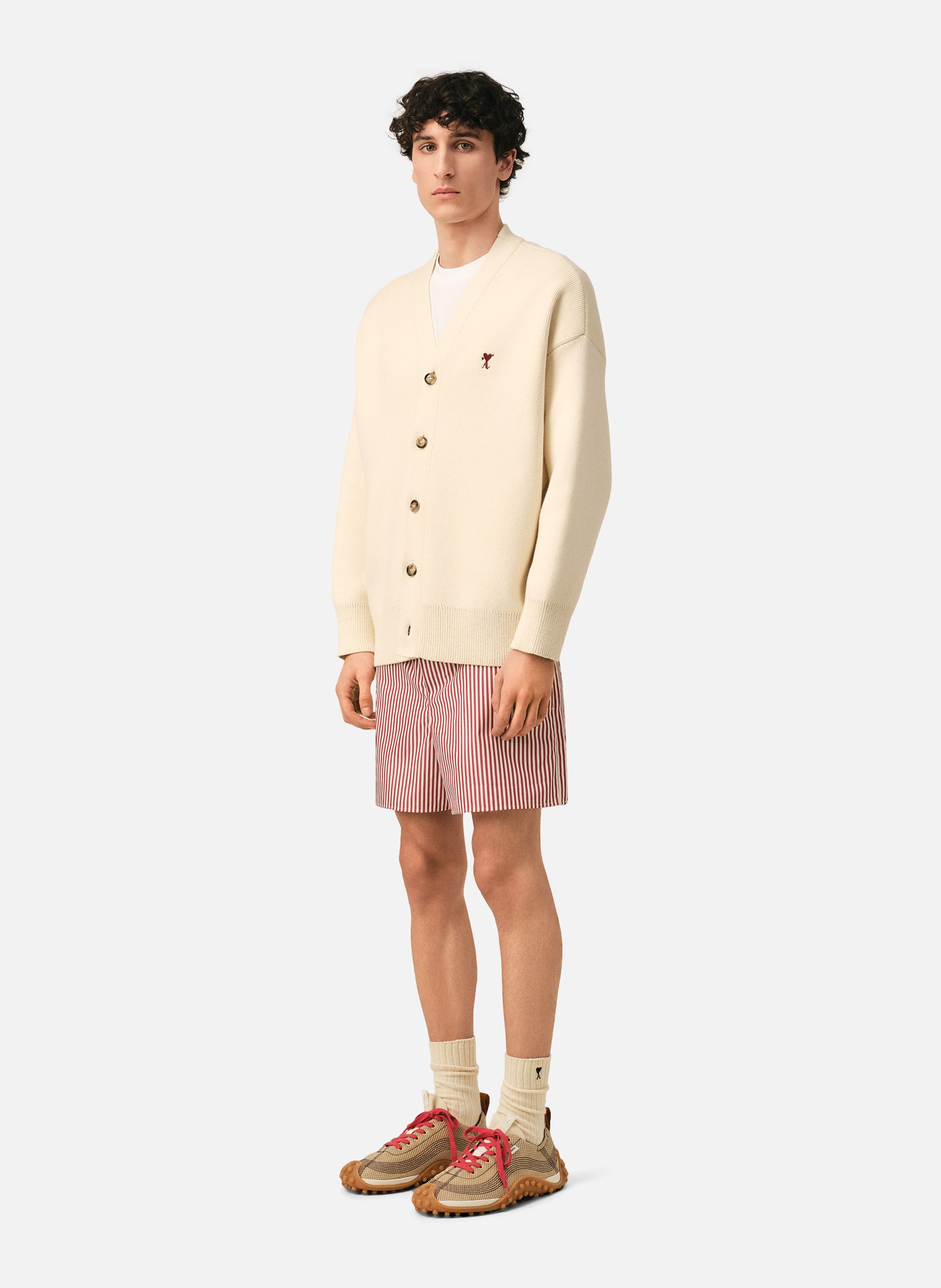 Cardigan ami de coeur flèche en coton et laine AMI PARIS Blanc