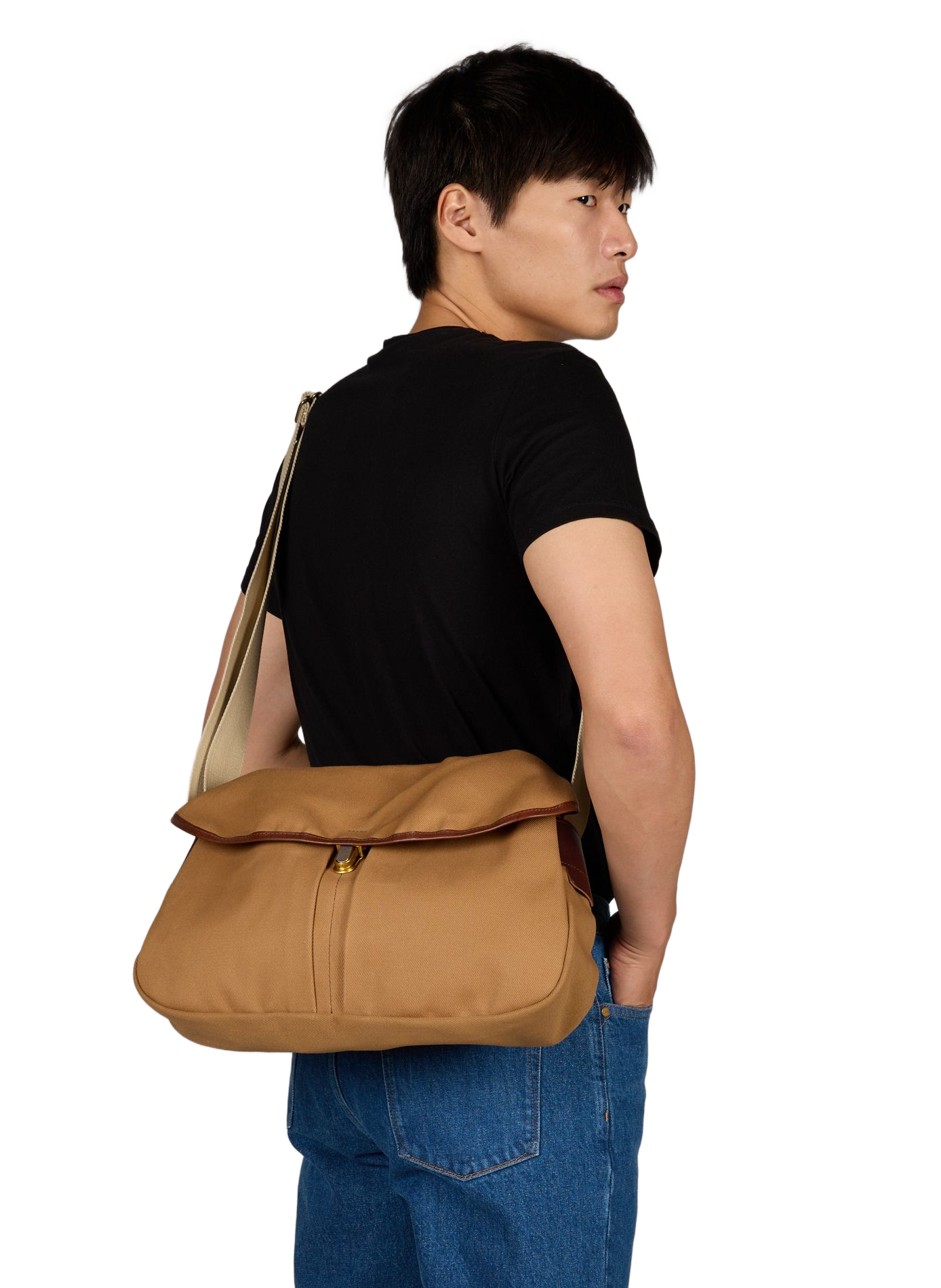 Leon messenger bag in cotton BLEU DE CHAUFFE Brown
