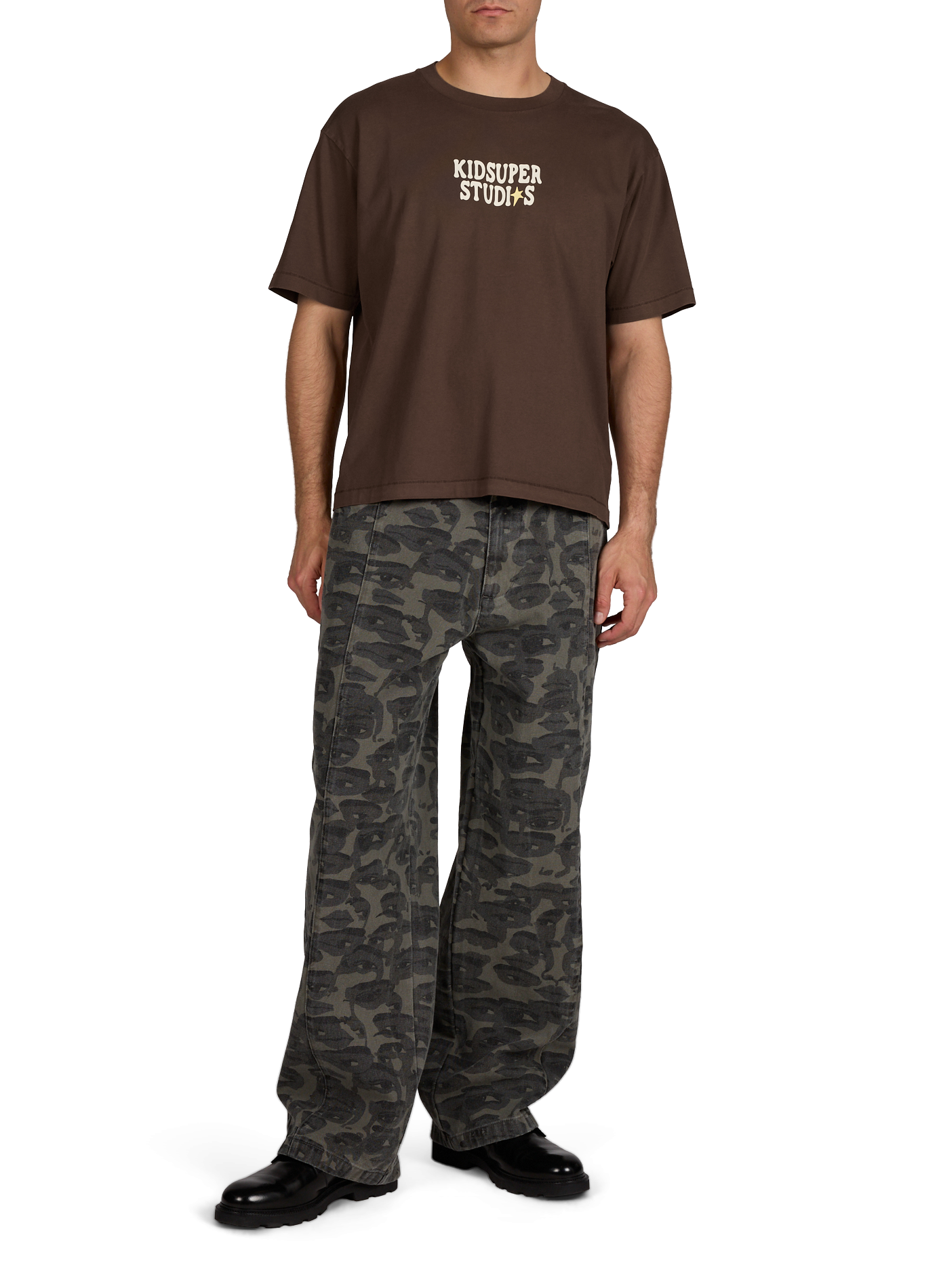 T-shirt imprimé à col rond en coton KIDSUPER Marron