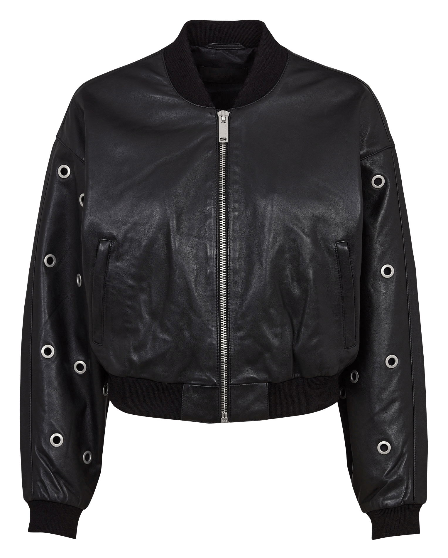 Veste droite col teddy en cuir IKKS Noir