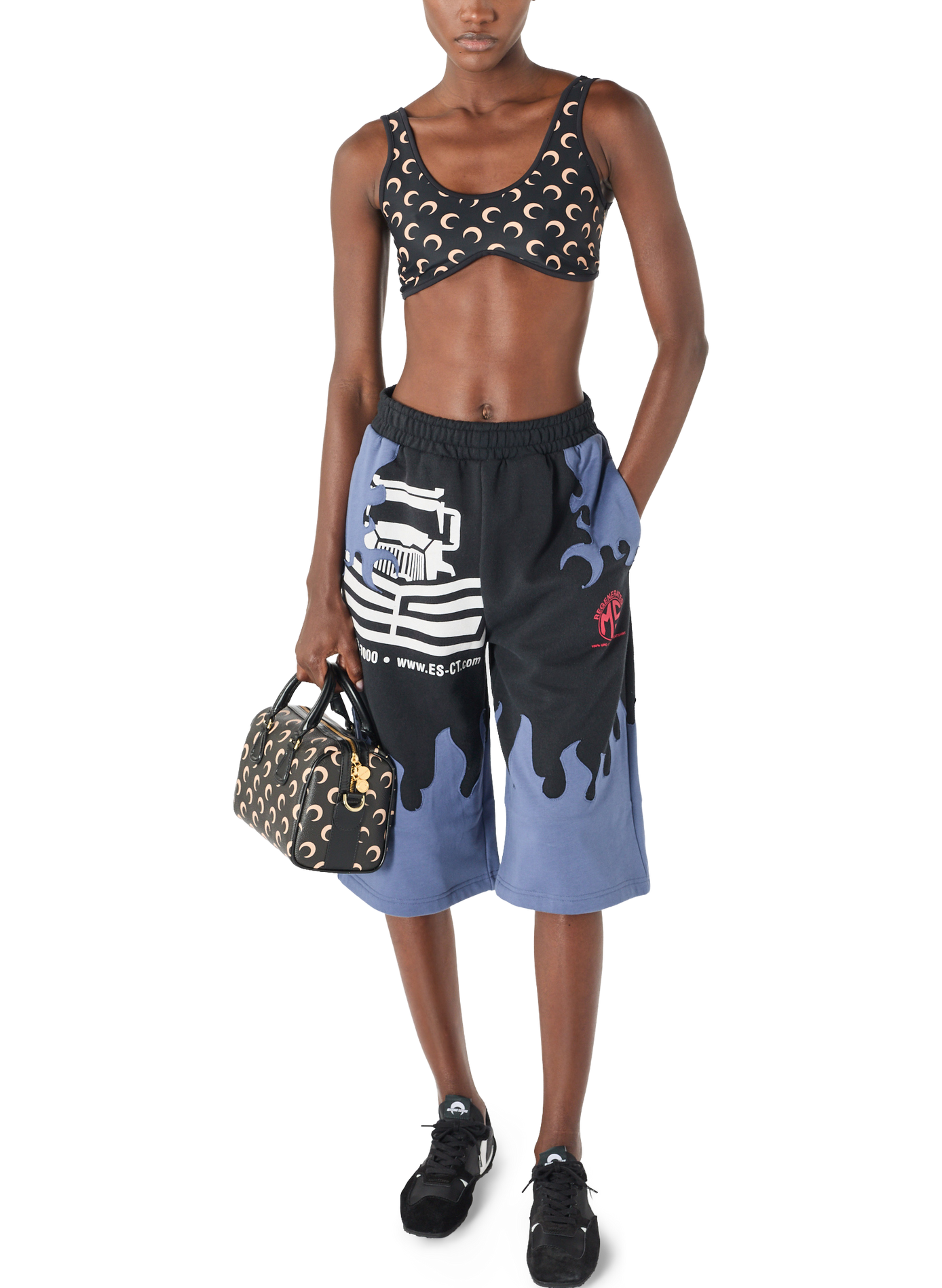 Bermuda upcyclé en jersey à patchs fleurs unisexe MARINE SERRE Blauw