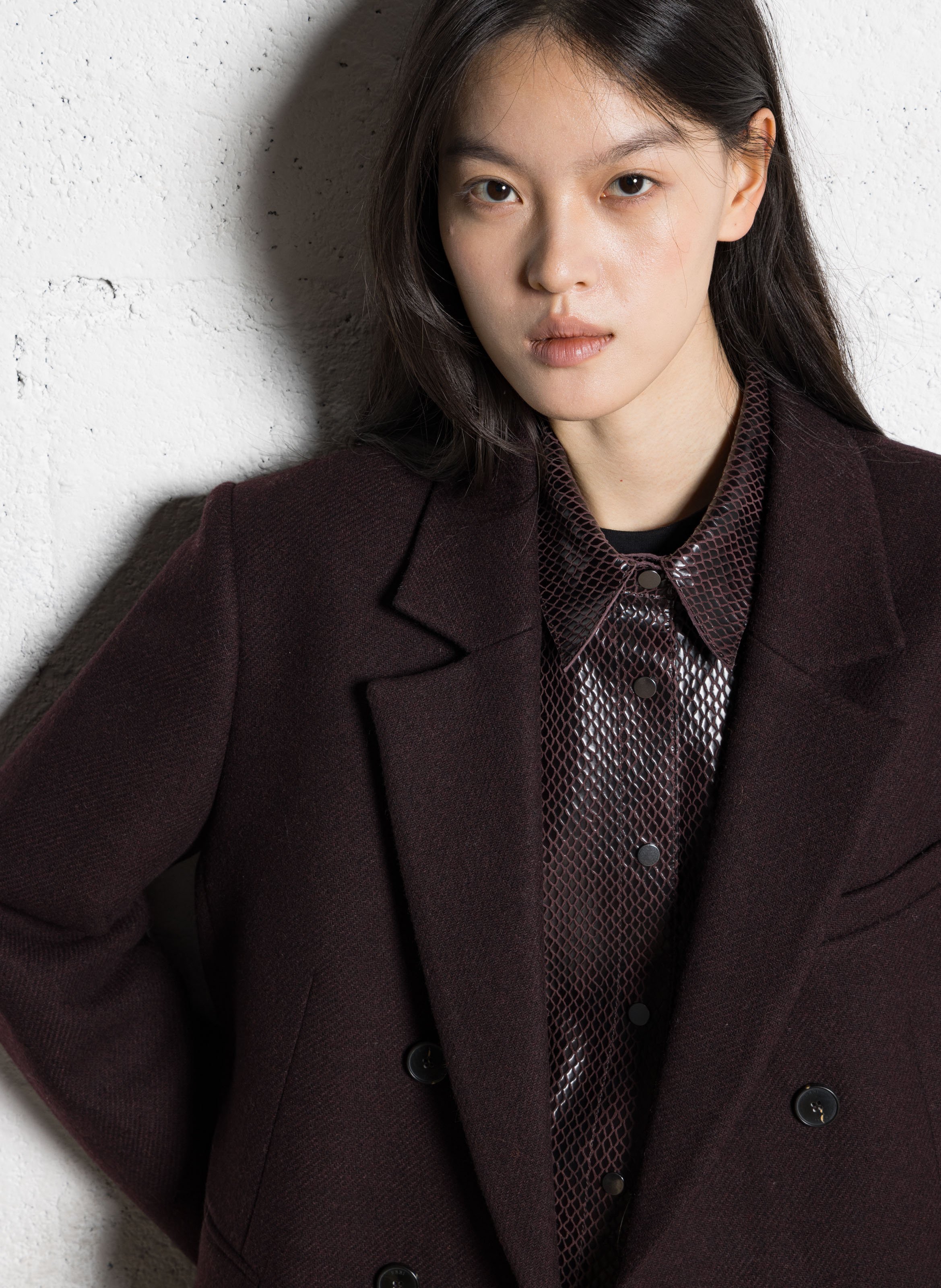 Manteau oversize col tailleur en laine mélangée IKKS Violet