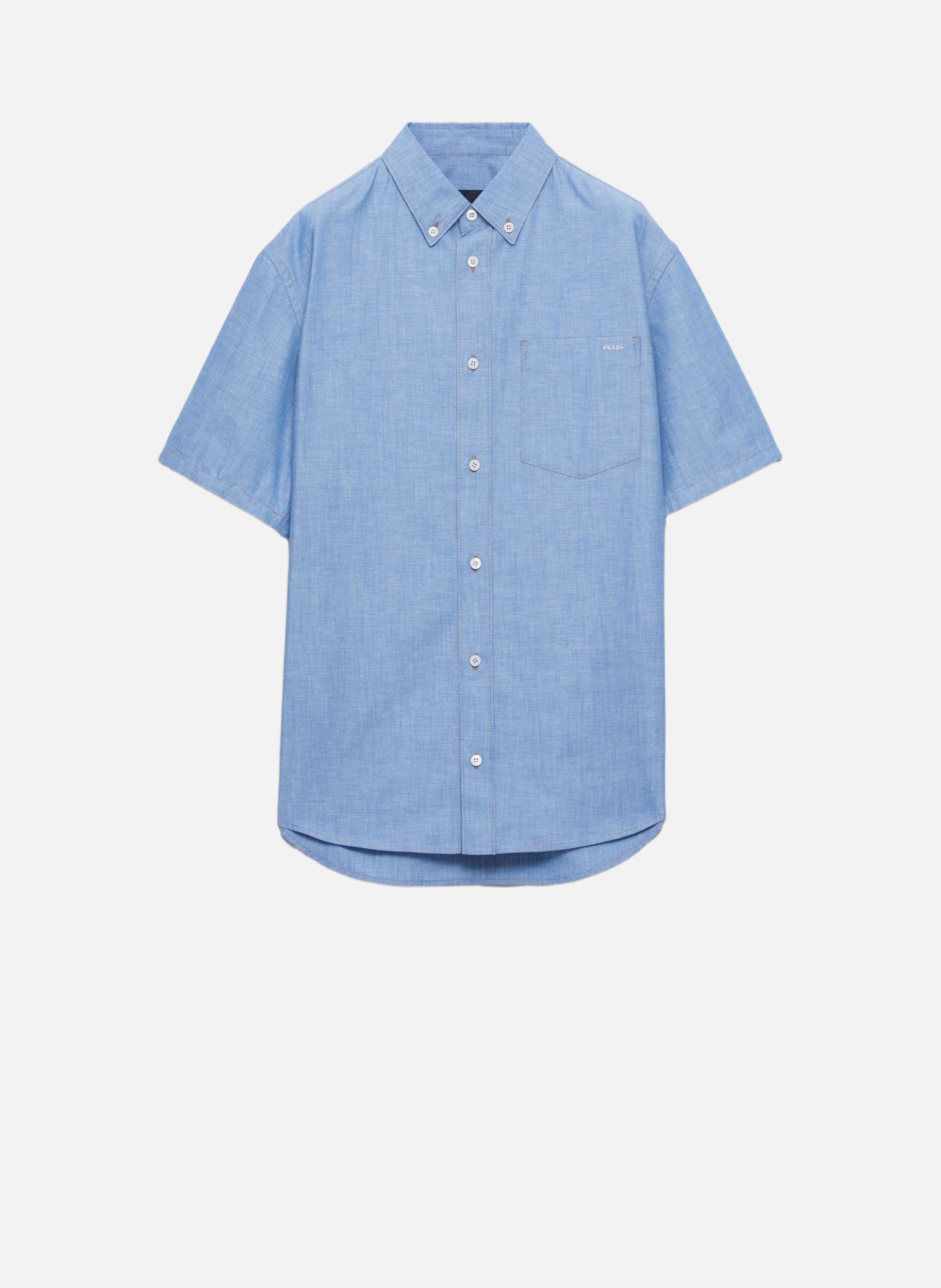 Chemise à manches courtes en chambray PRADA Bleu