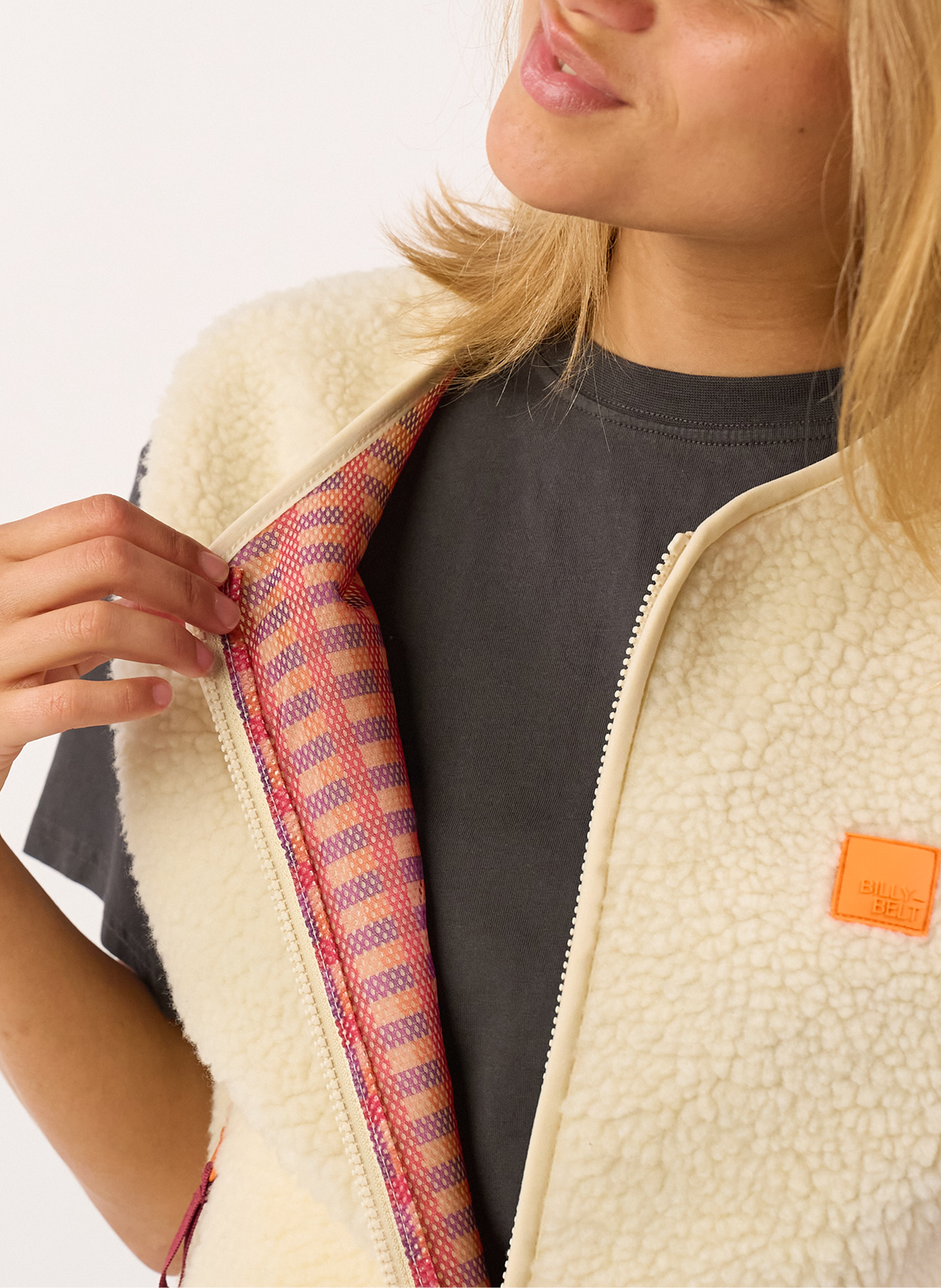 Veste sherpa zippée sans manches | Beige BILLYBELT Femme