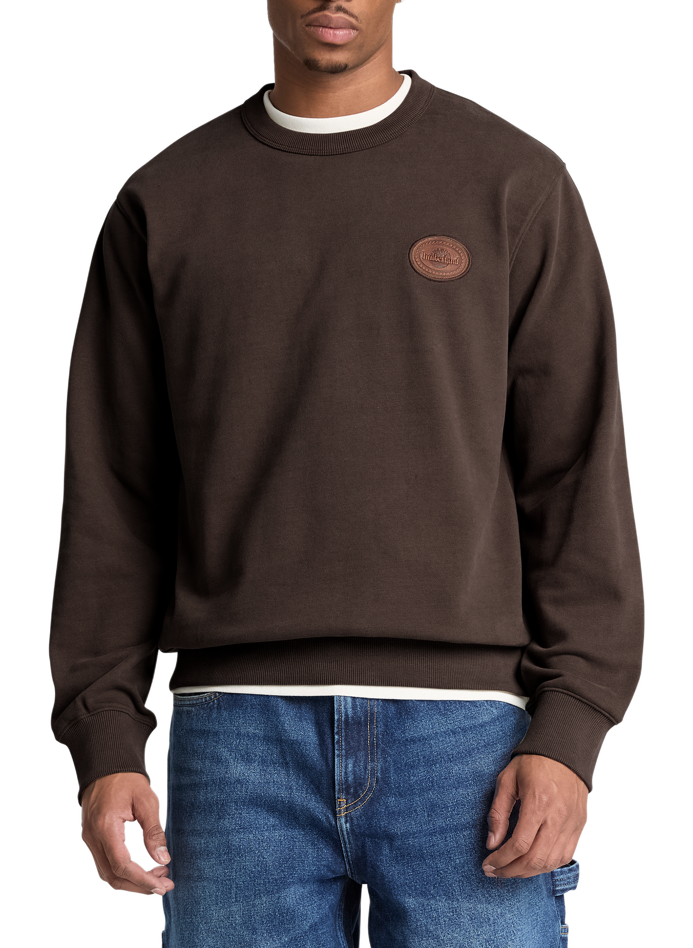 Sweat col rond en coton mlangé TIMBERLAND Marron