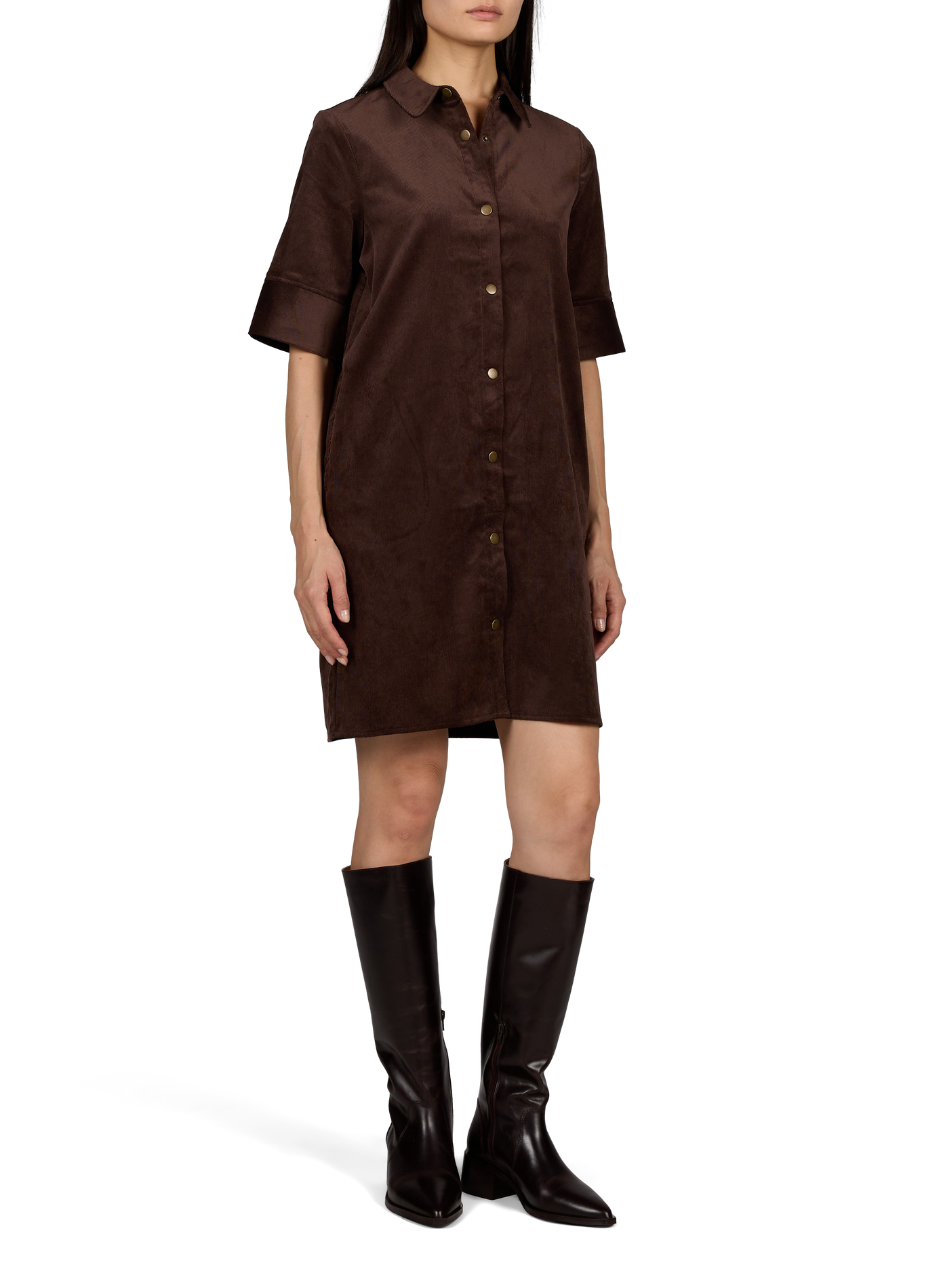 Robe boutonnée en velours côtelé  VILA Marron