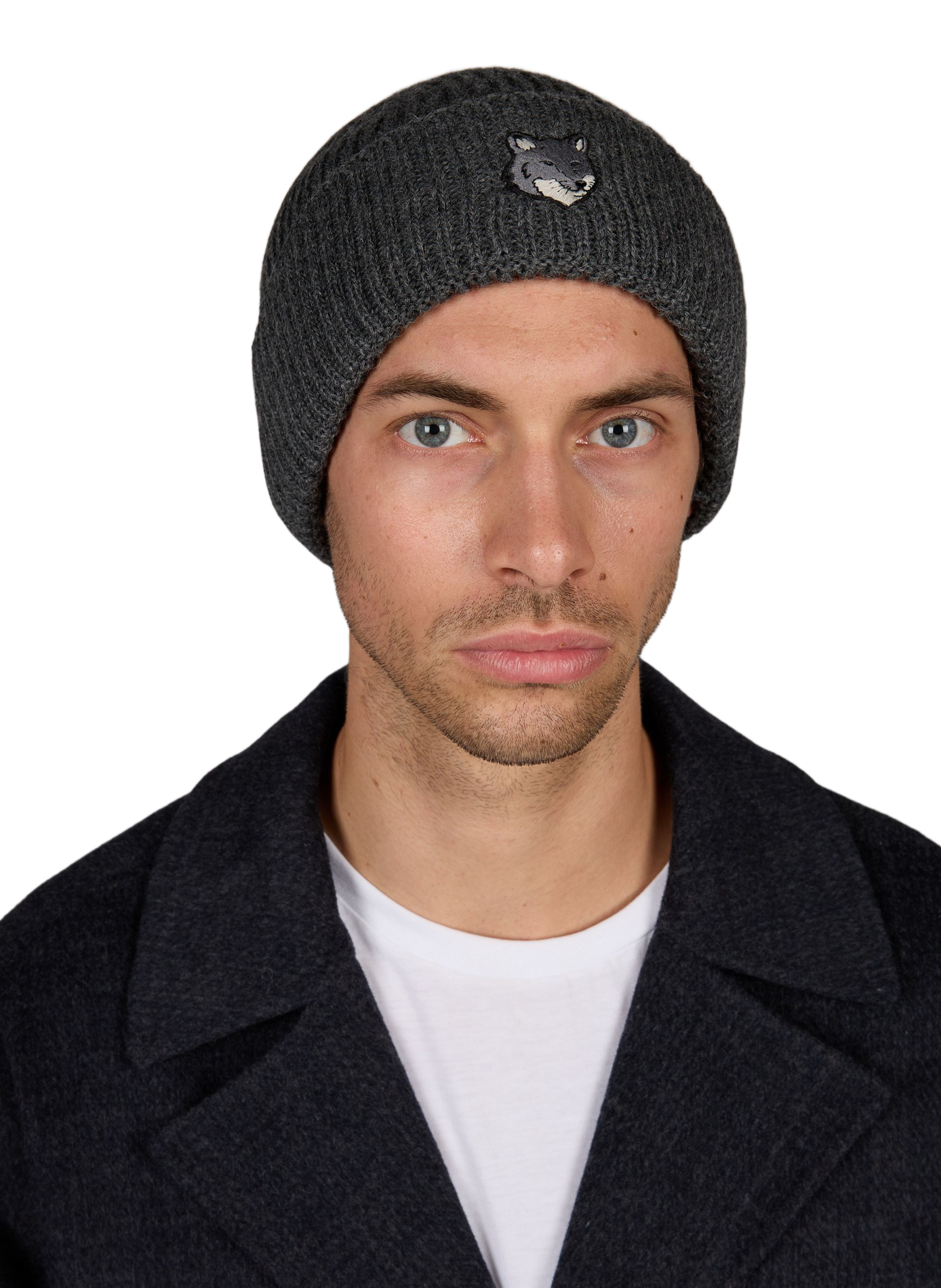 Ribbed wool beanie MAISON KITSUNÉ Grey