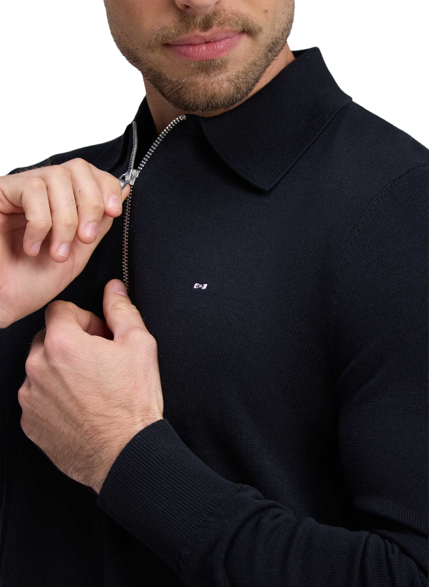 Pull col classique en coton mélangé EDEN PARK Zwart