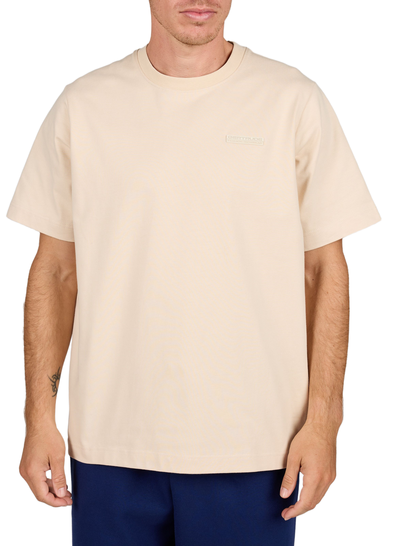 Weites einfarbiges Baumwoll-T-Shirt GERTRUDE Beige