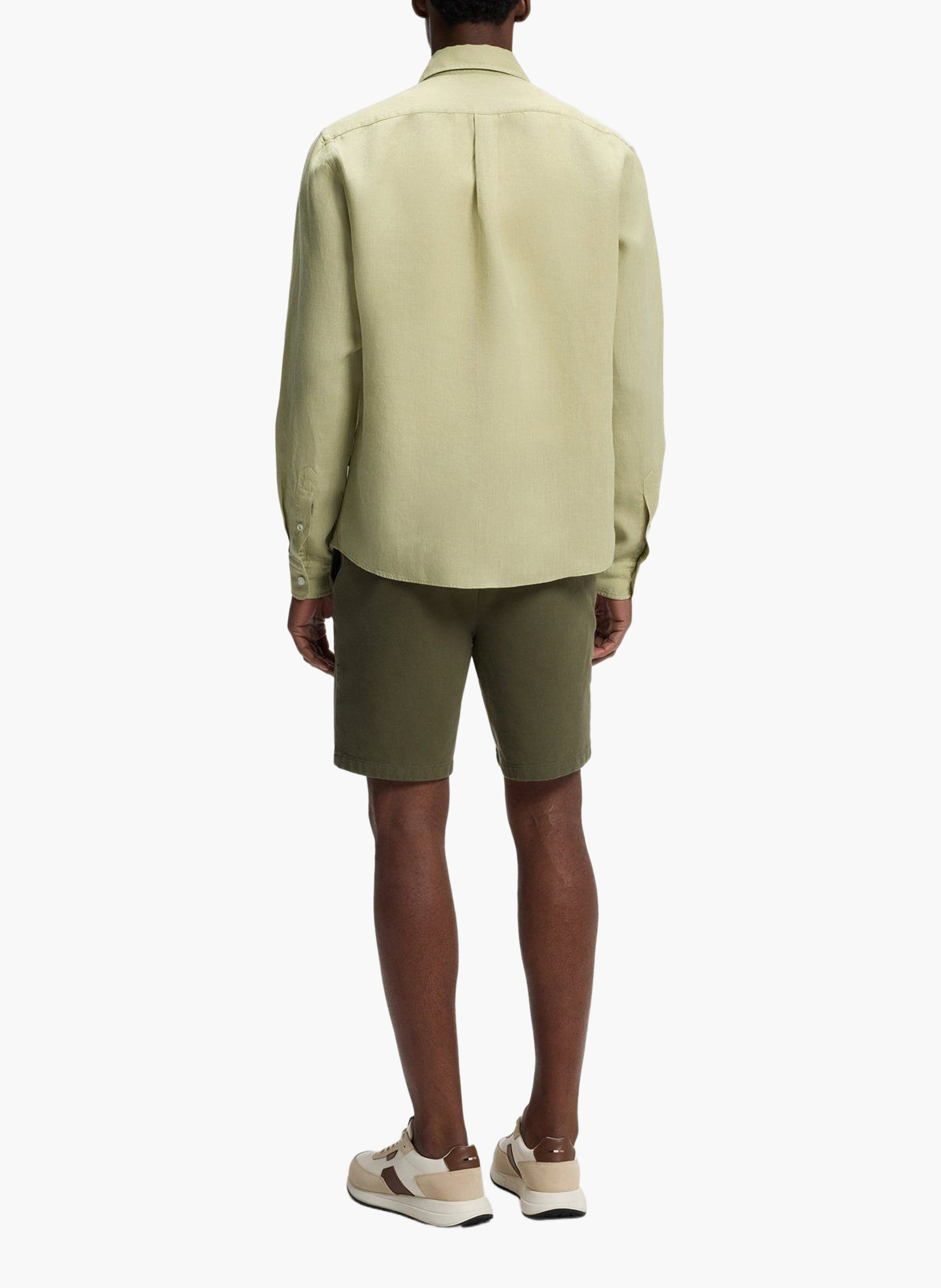Chemise en lin col classique BOSS Kaki