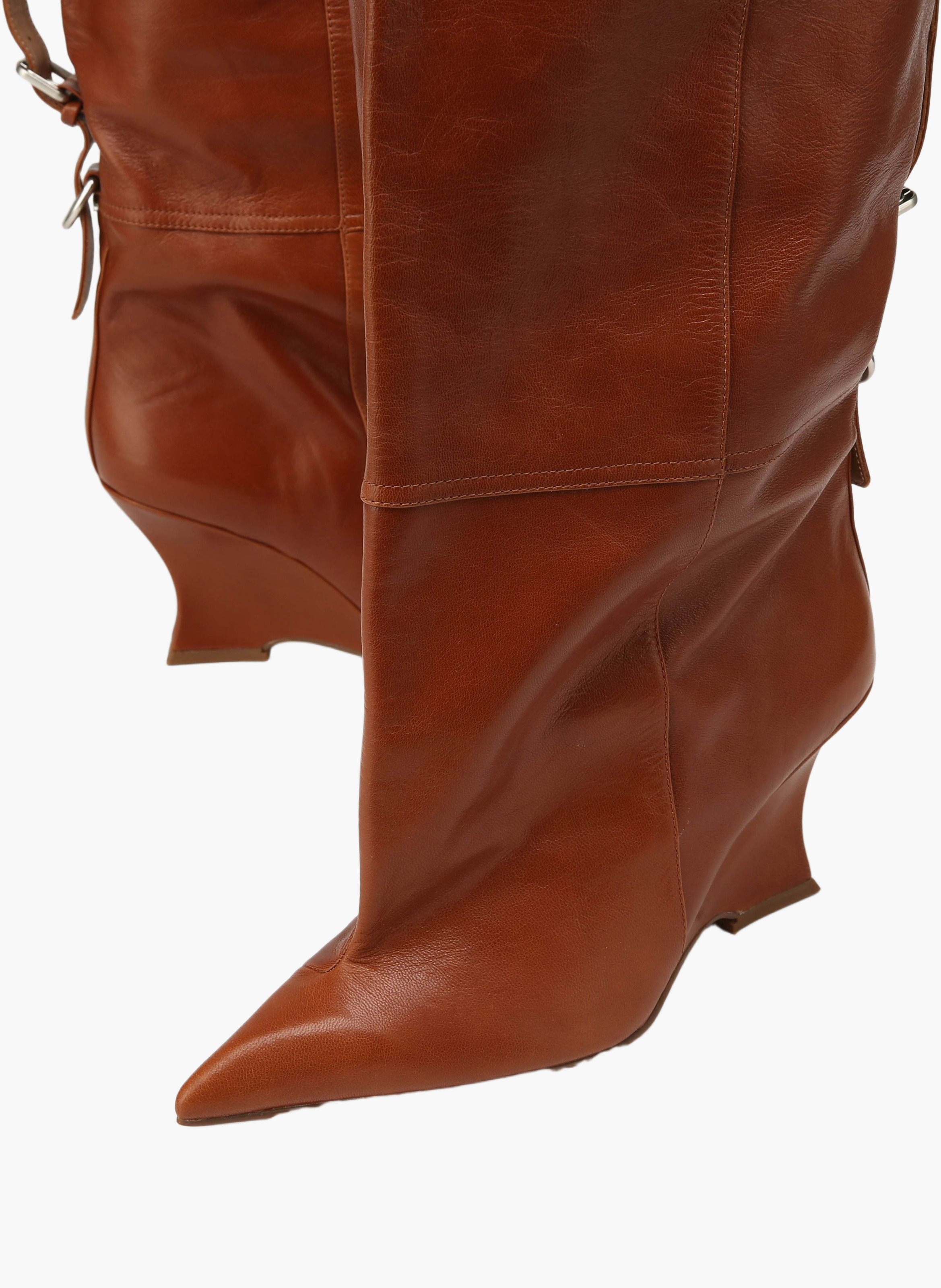 Leren harness-enkellaarzen NAKED WOLFE Bruin