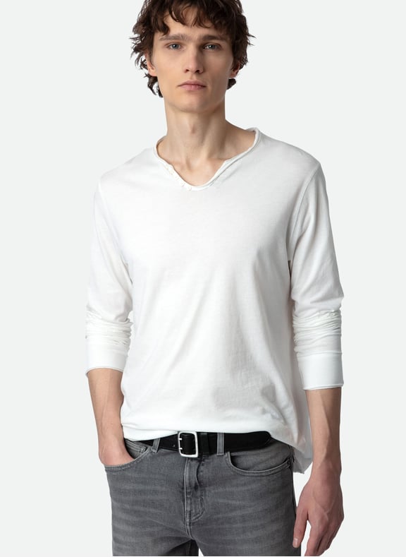 Tee-shirt col tunisien regular-fit en coton monastir Blanc by ZADIG&VOLTAIRE ZADIG&VOLTAIRE Tee-shirt col tunisien regular-fit en coton monastir Blanc