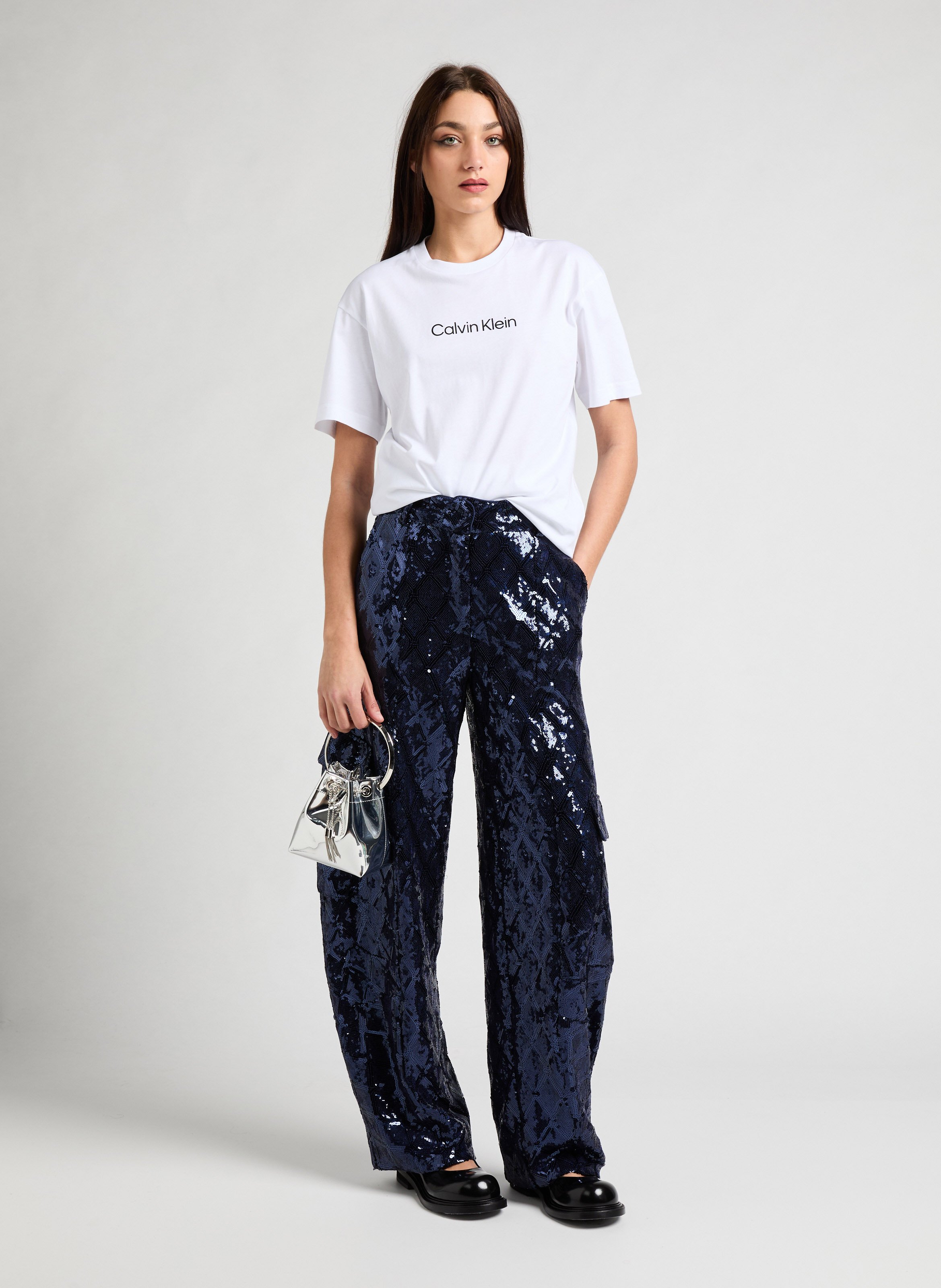 Pantalon cargo à sequins ROTATE Bleu