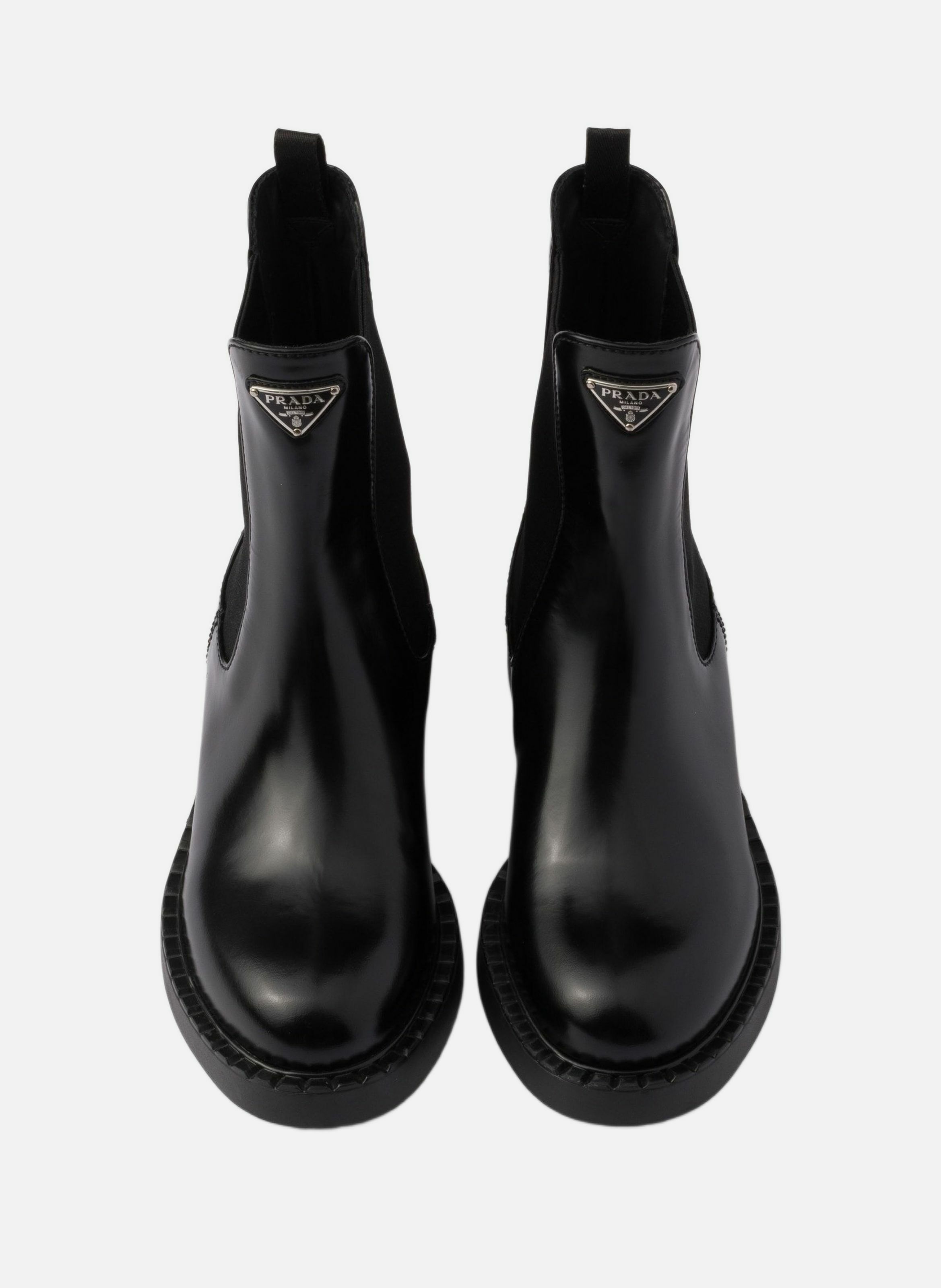 Bottines chocolate en cuir de veau brossé PRADA Noir