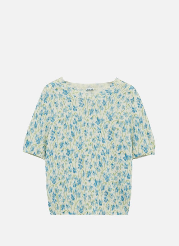 Pull manches courtes fleuri en coton mélangé Bleu by LOEWE LOEWE Pull manches courtes fleuri en coton mélangé Bleu