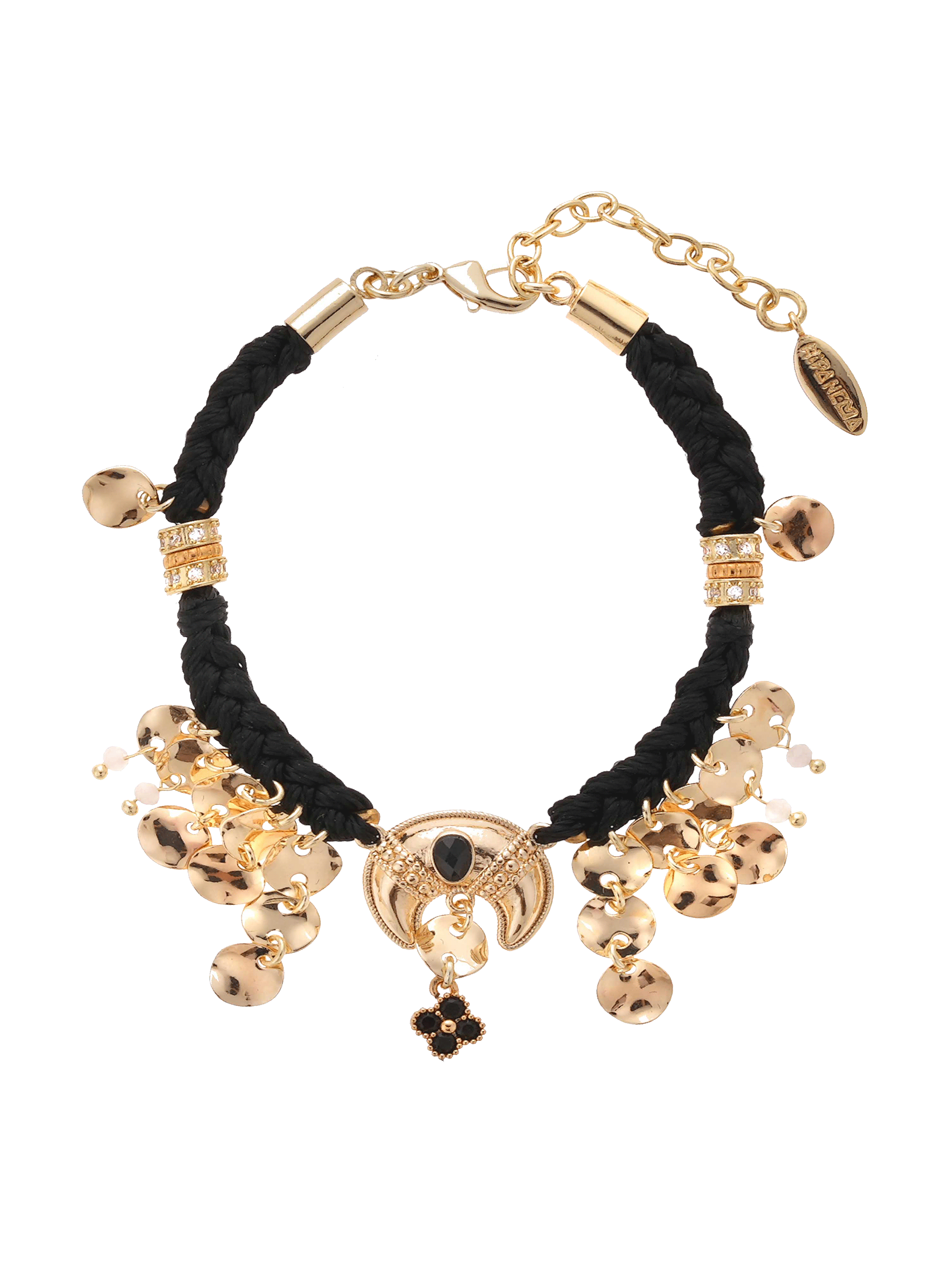 Bracelet cordon réglable avec perles et pampilles rozo HIPANEMA Noir