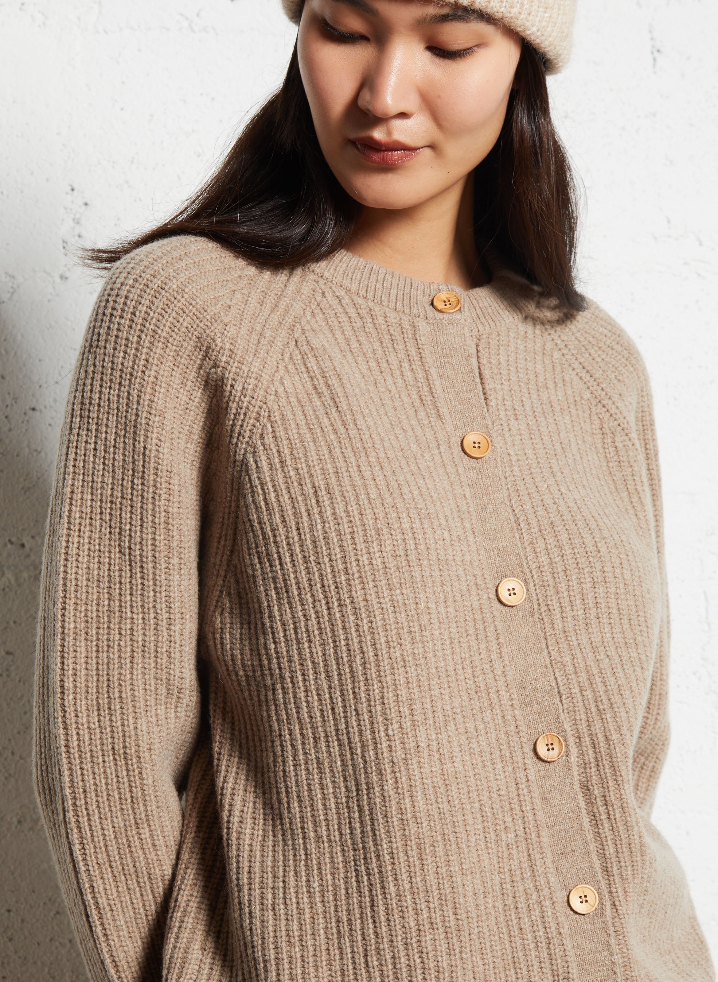 Cardigan boutonné en maille côtelée ARMOR-LUX Beige