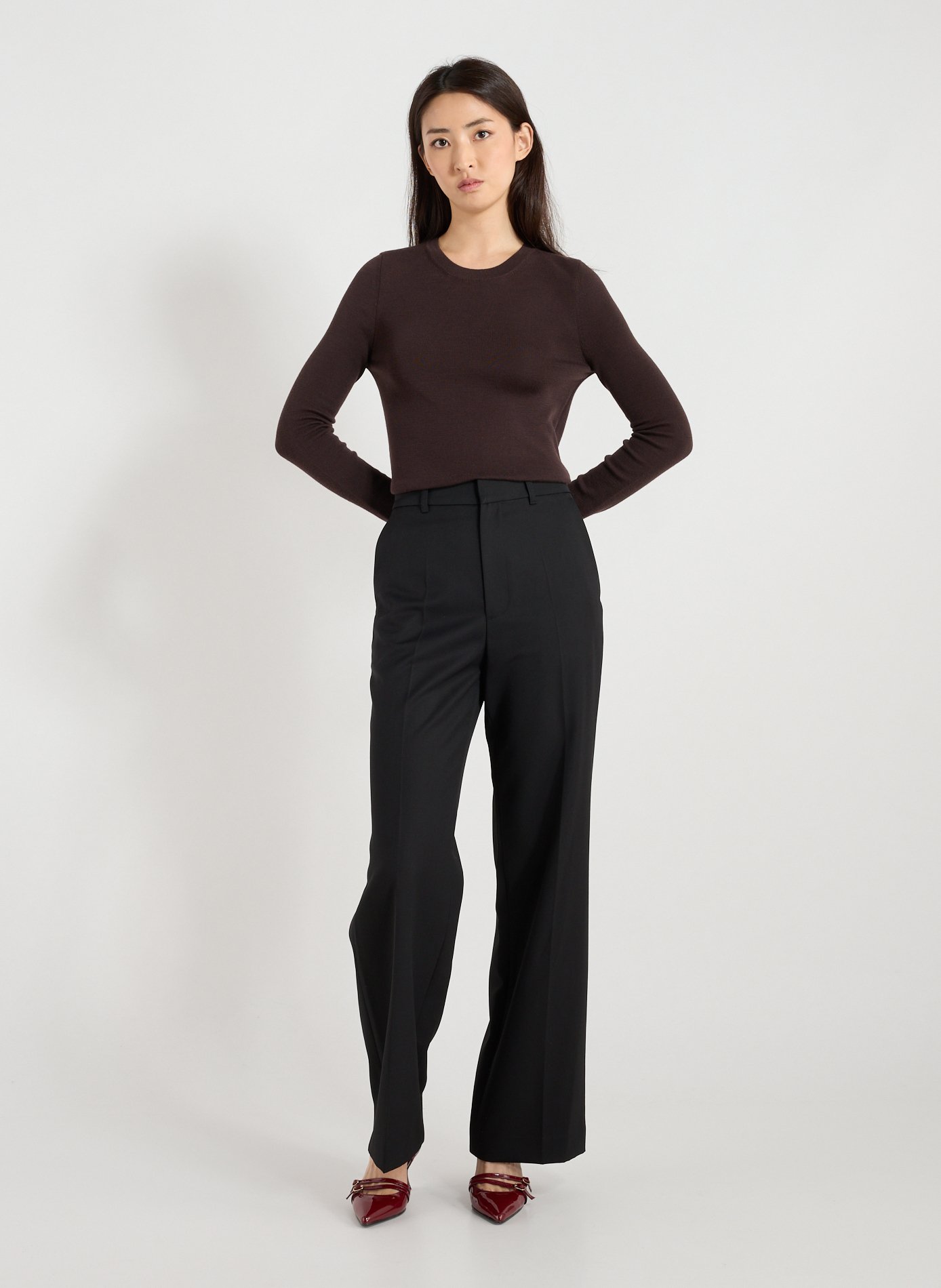 Pull col rond en laine et cachemire R2W Marron