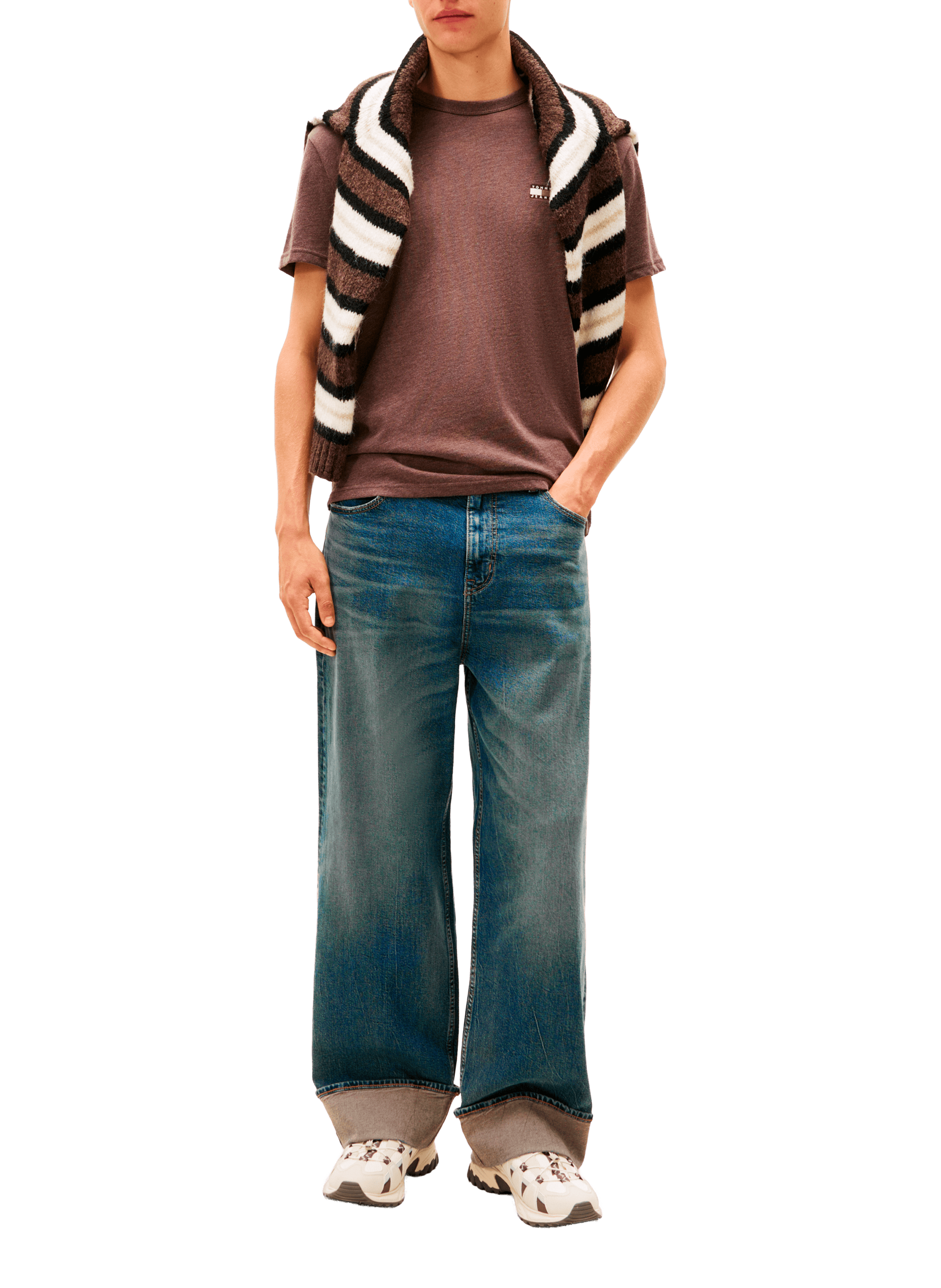 Round neck short sleeve t-shirt with embroidered logo TOMMY HILFIGER Brown