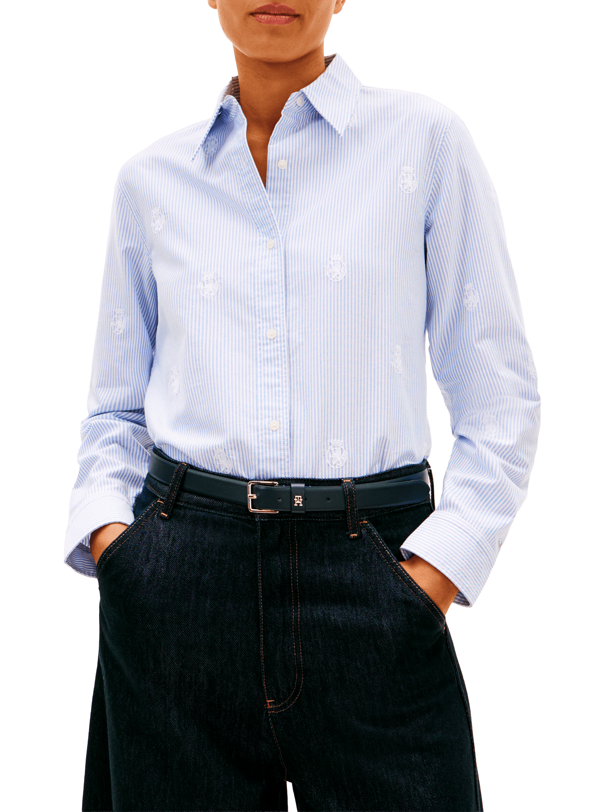 Chemise rayée avec broderie en coton TOMMY HILFIGER Bleu