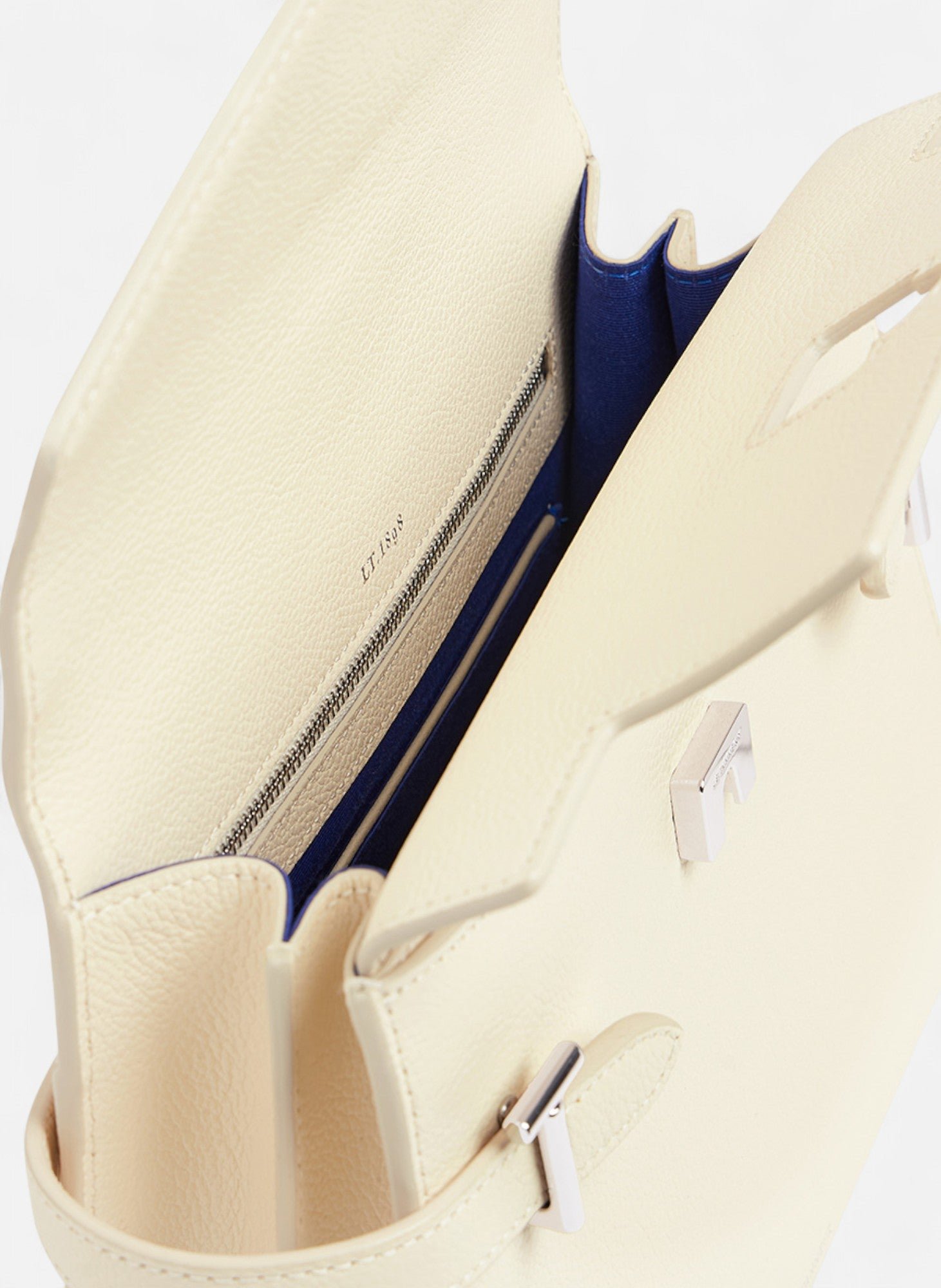 Sac à main double rabat moyen modèle emilie en cuir grainé LE TANNEUR Blanc