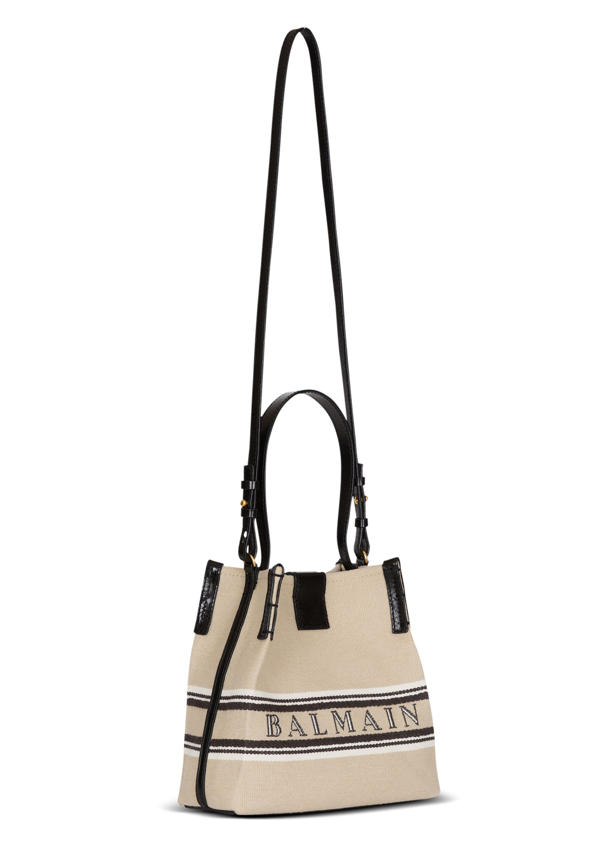 Sac release bucket en toile et cuir de veau BALMAIN Beige