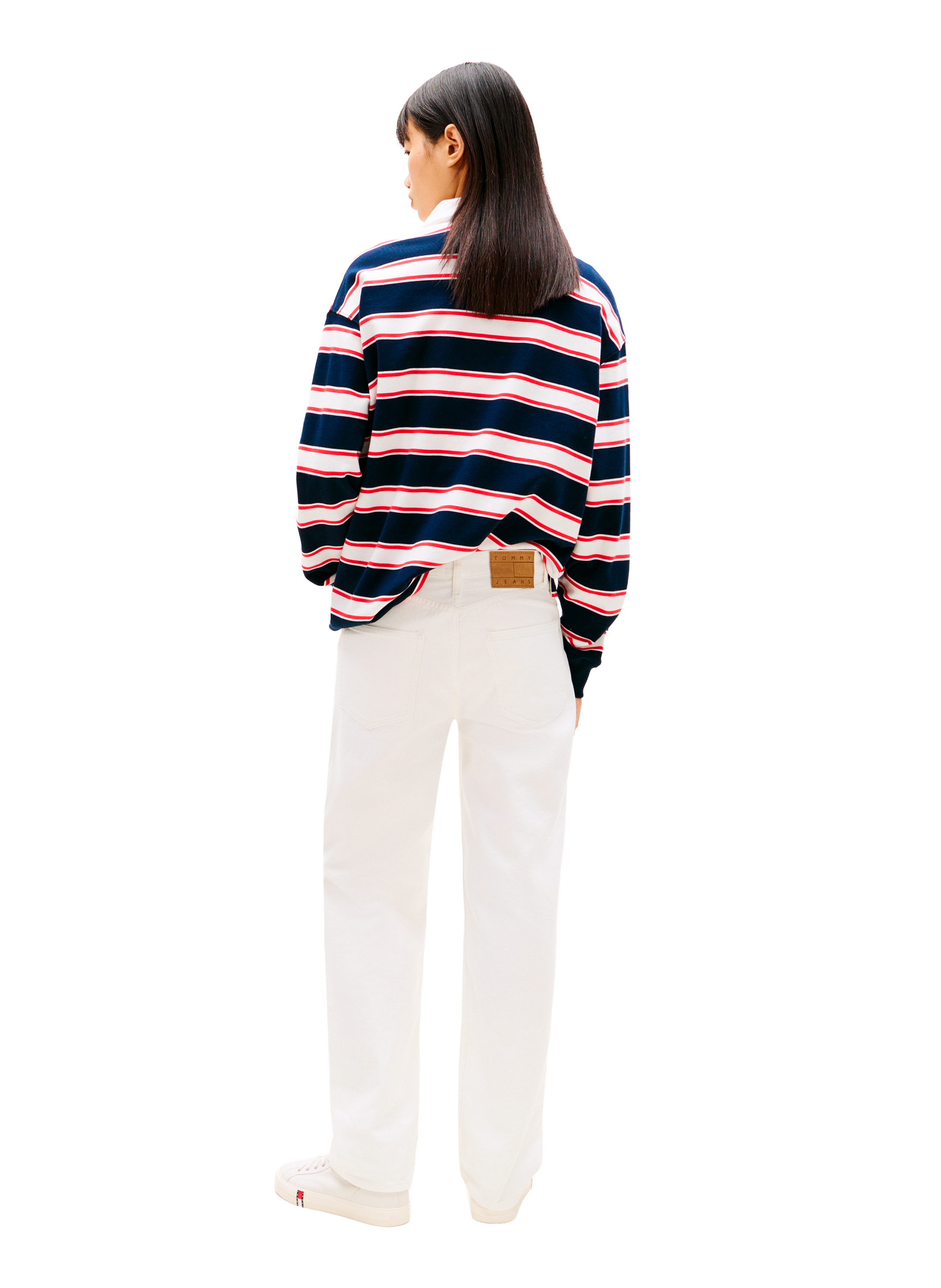 Jean droit taille haute en coton mélangé TOMMY HILFIGER Blanc