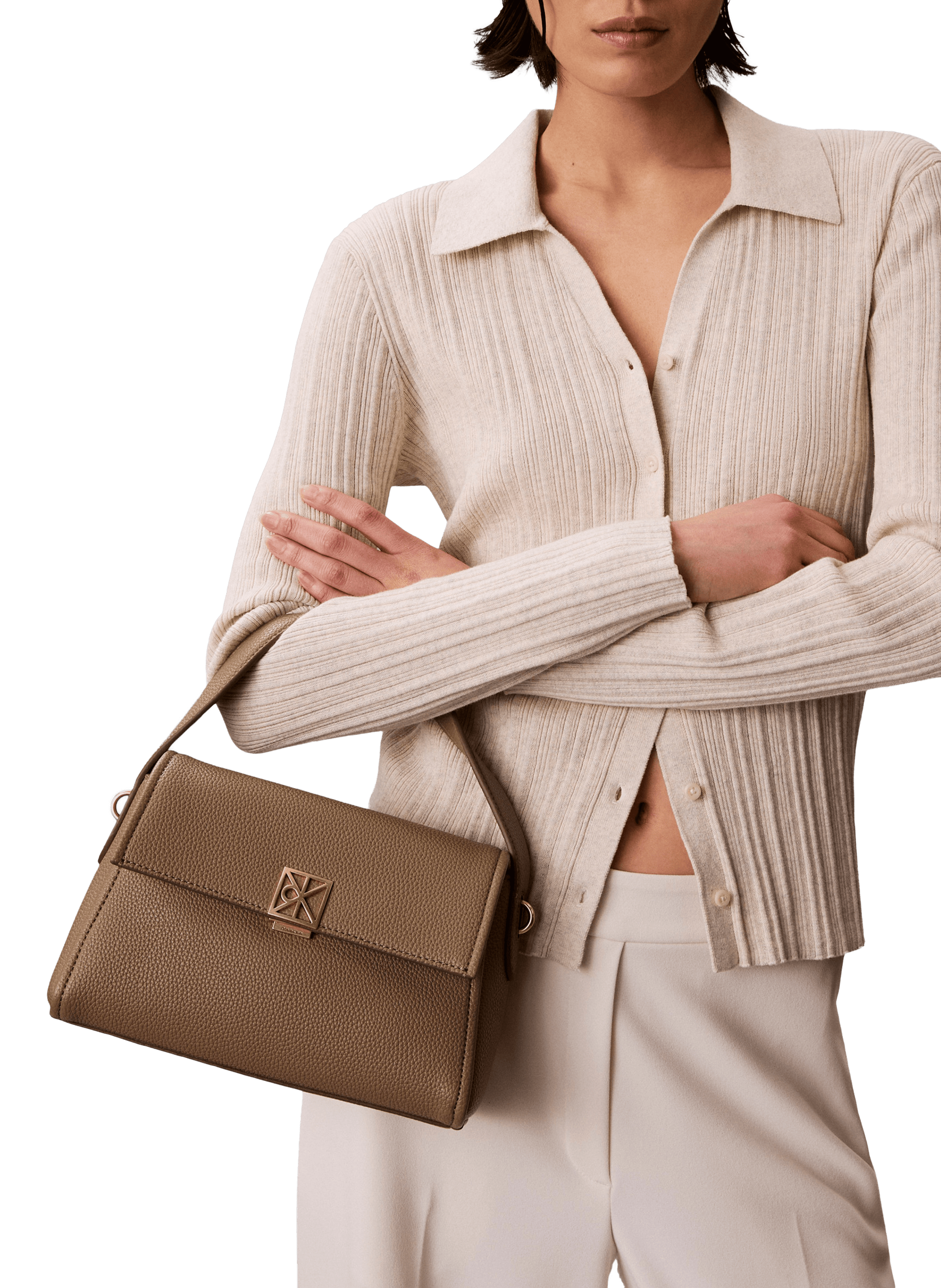 Sac à main grainé avec bandoulière amovible CALVIN KLEIN Beige
