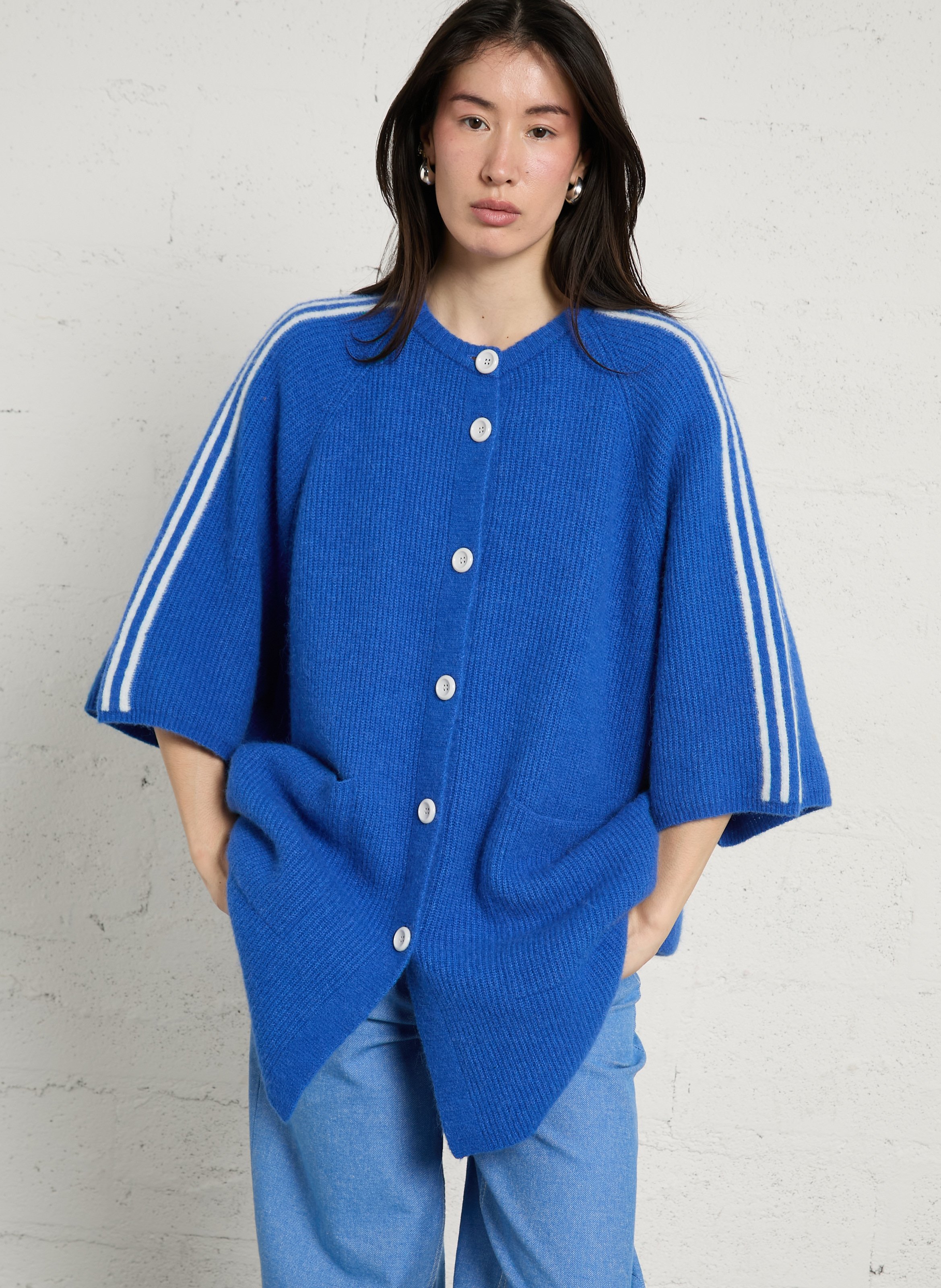 Gilet droit col rond en maille vitow AMERICAN VINTAGE Bleu